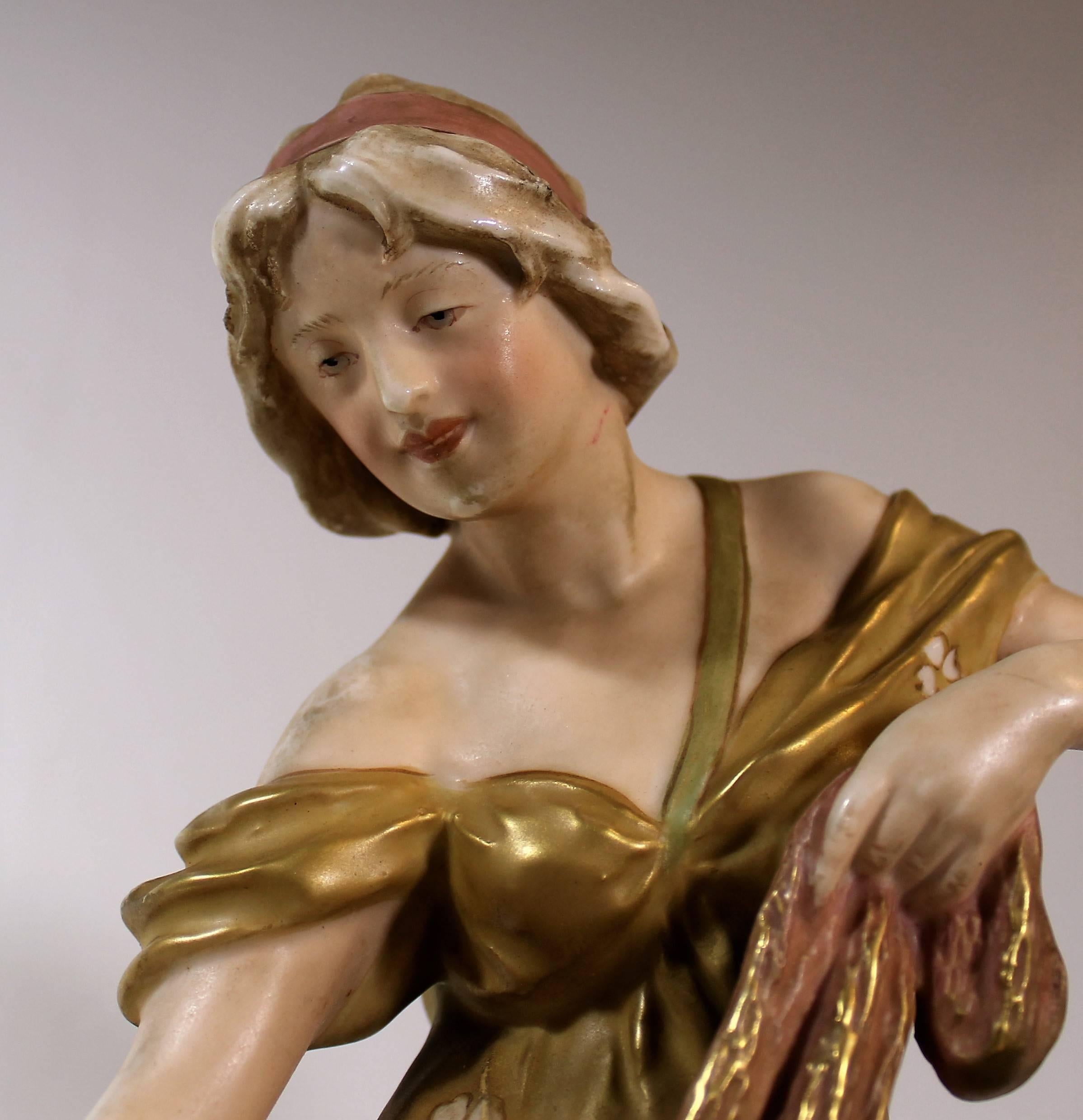 20th Century Royal Dux Art Nouveau Centerpiece with Figural Woman