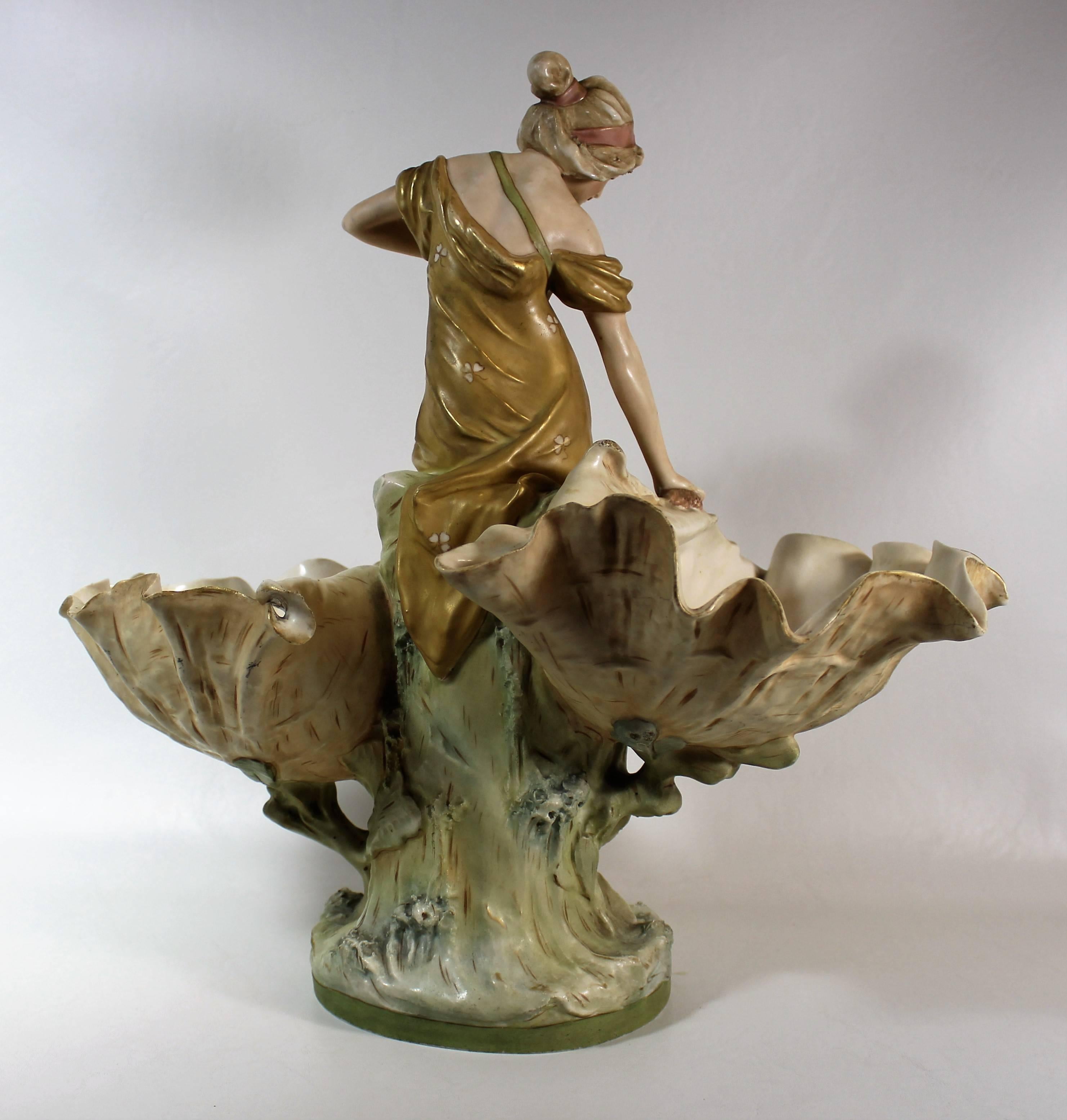 Royal Dux Art Nouveau Centerpiece with Figural Woman In Good Condition In Hamilton, Ontario