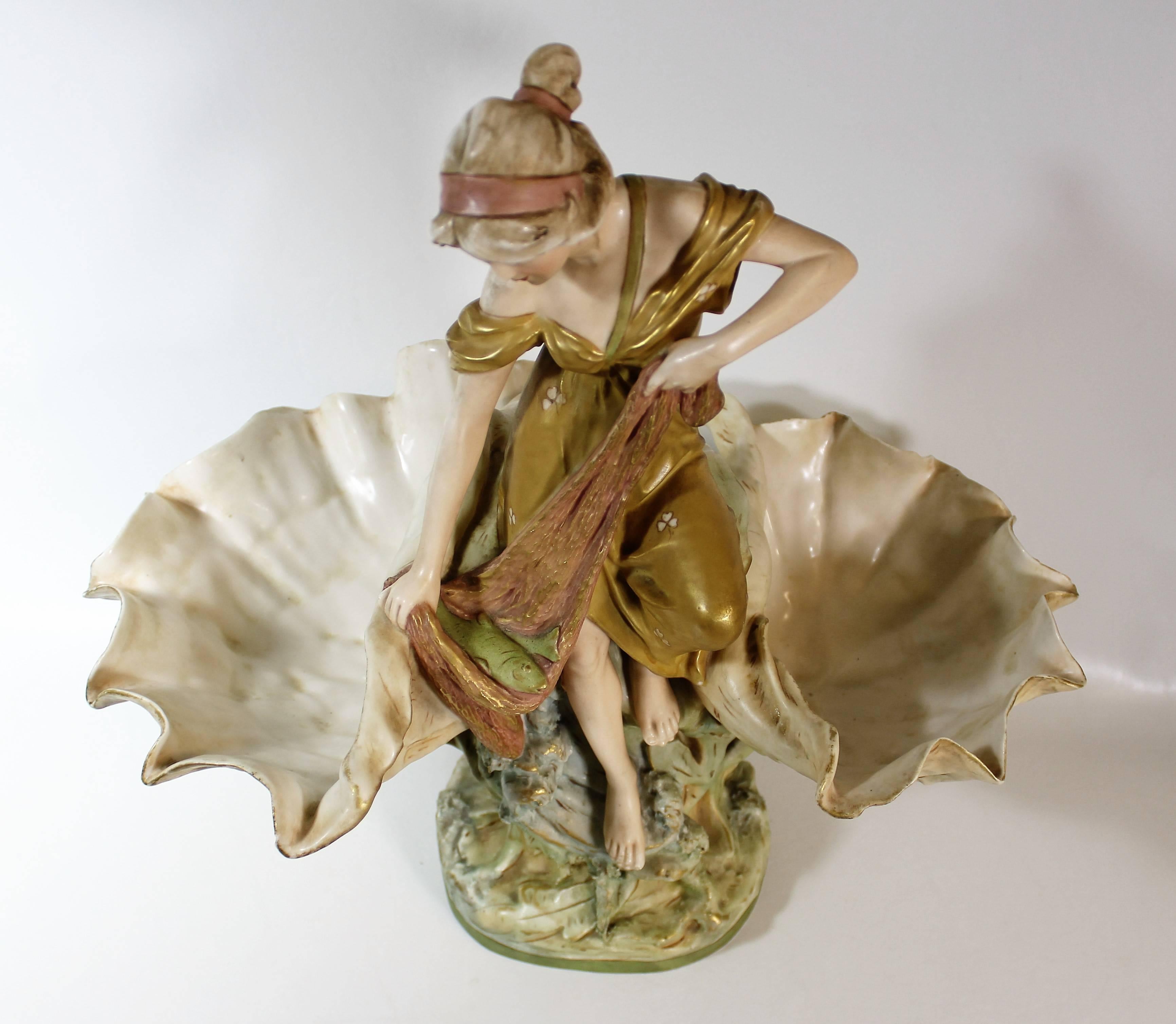 Porcelain Royal Dux Art Nouveau Centerpiece with Figural Woman