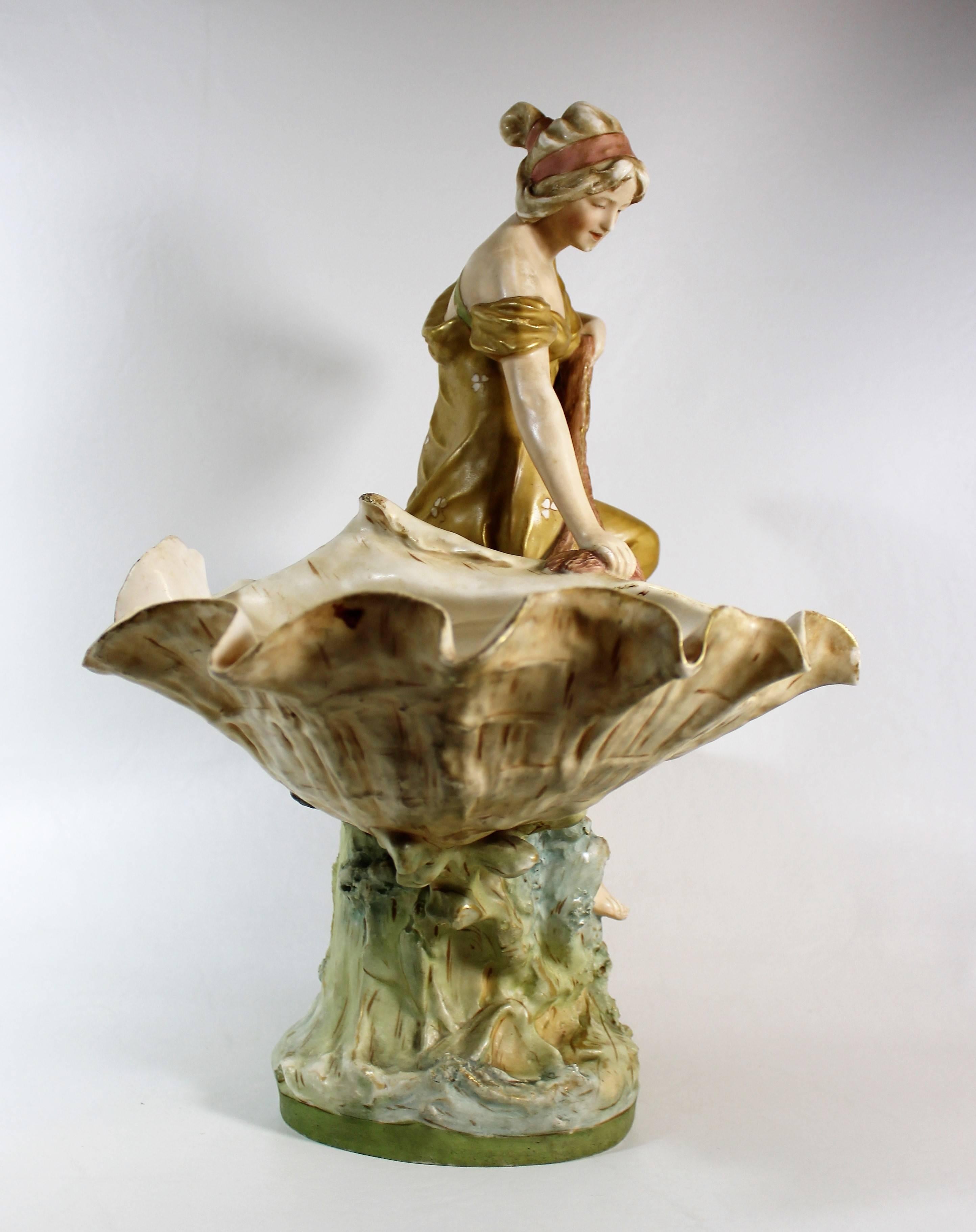Royal Dux Art Nouveau centerpiece with figural woman.