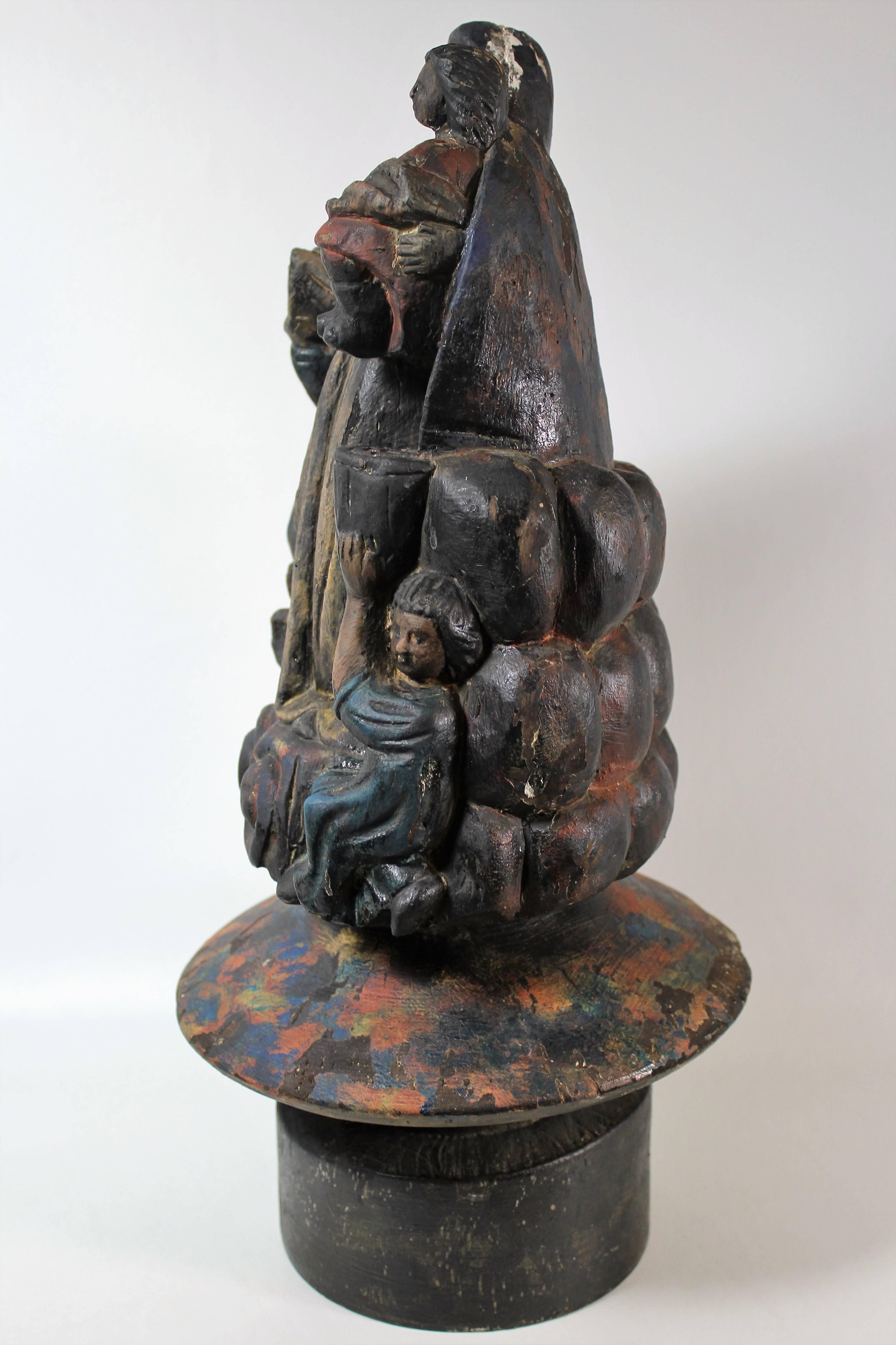 Canadian 18th Century Folk Art Carved Religious Sculpture of Saint Anne