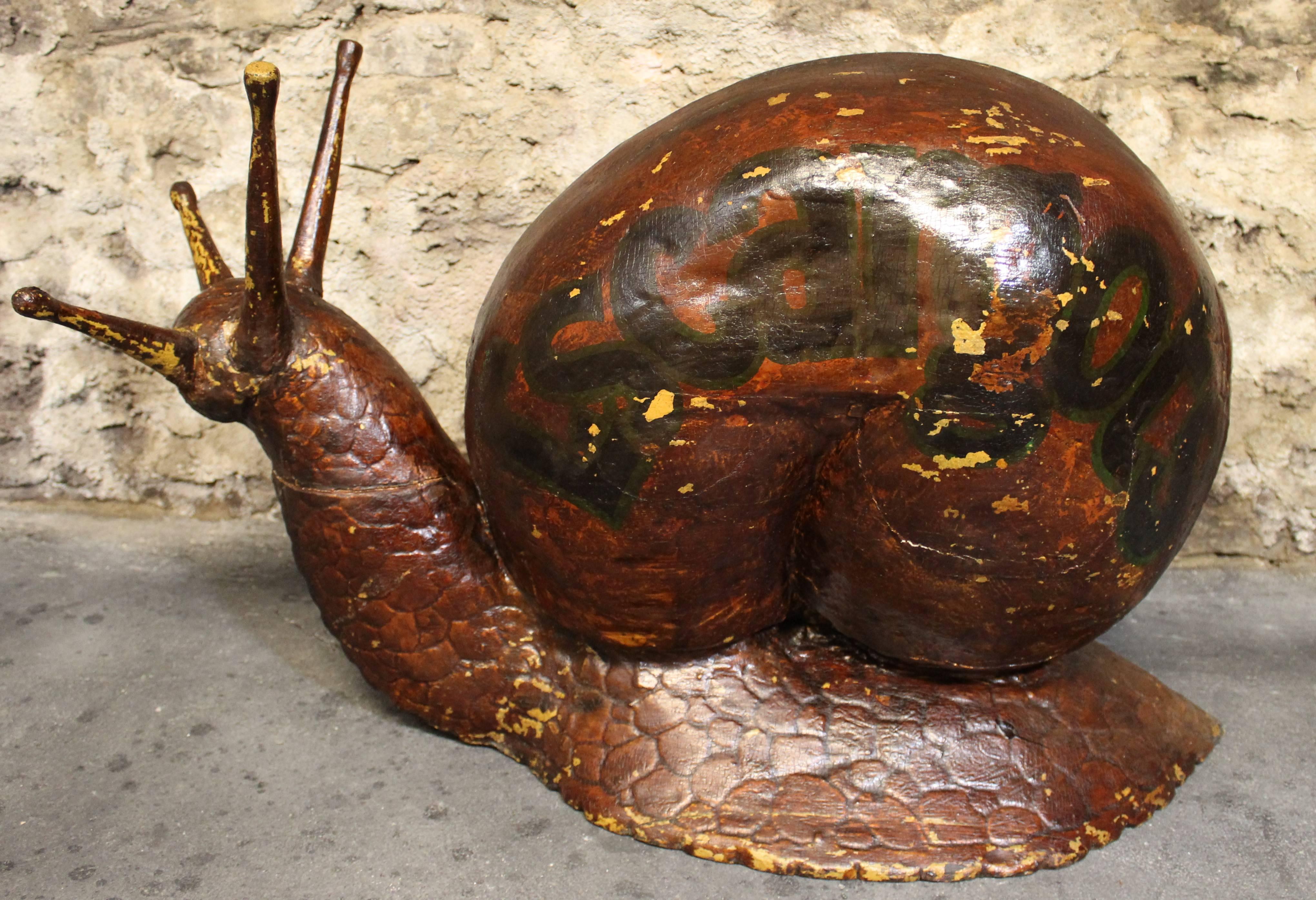 19th century hand-carved wood escargot Folk Art advertising piece.