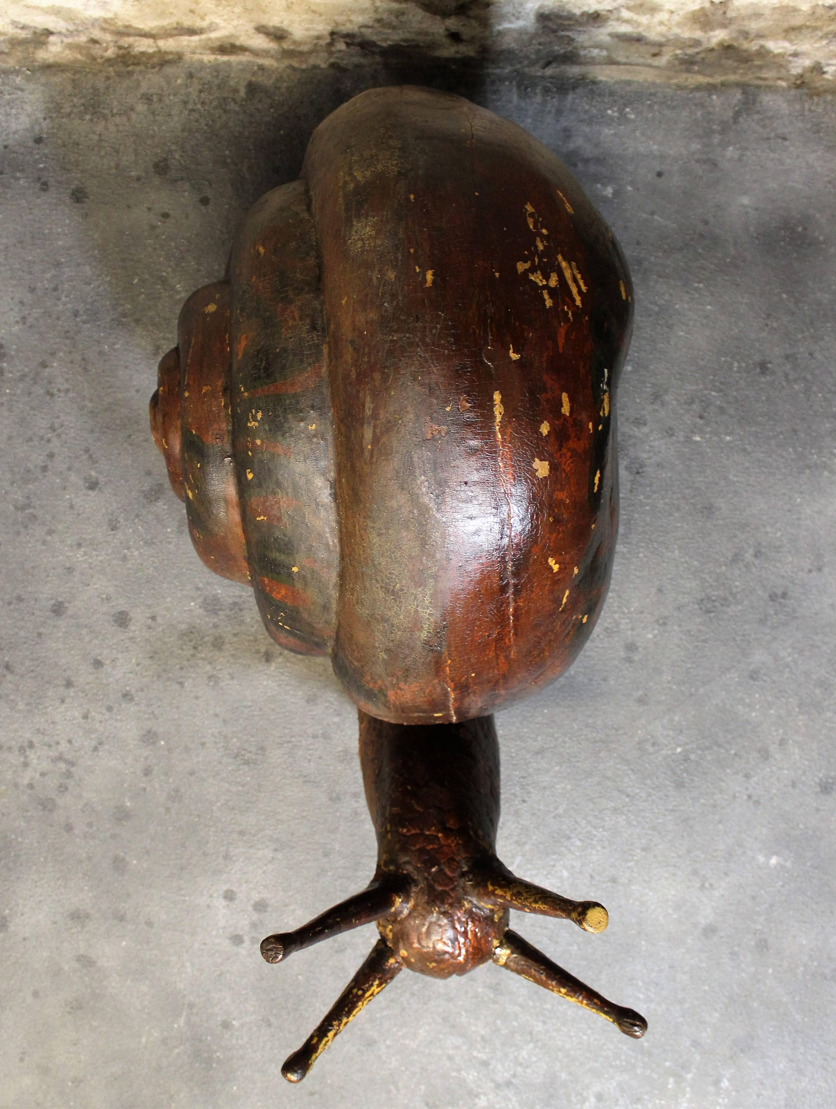 19th Century Hand-Carved Wood Escargot Folk Art Escargot Advertising Piece In Fair Condition In Hamilton, Ontario