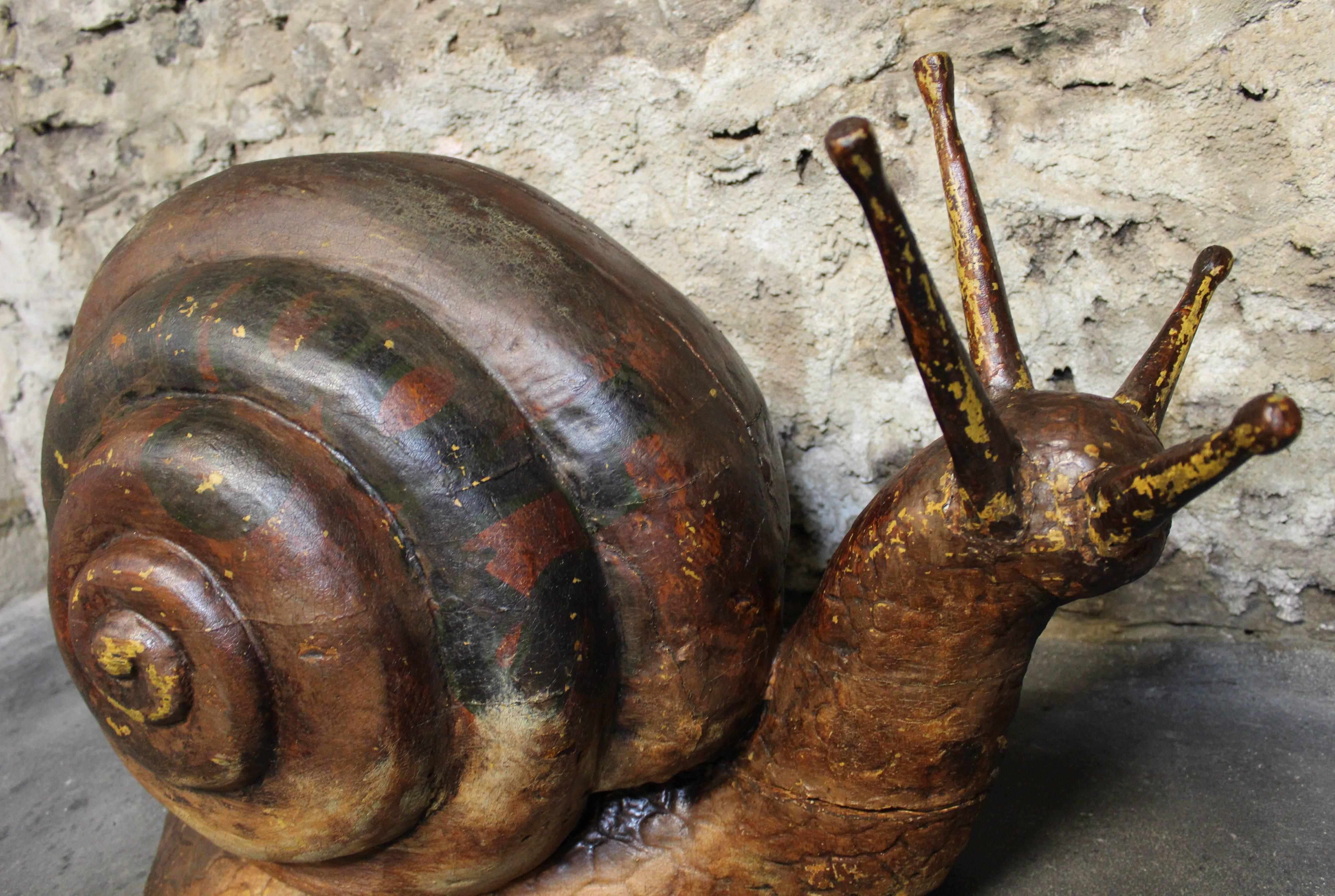 19th Century Hand-Carved Wood Escargot Folk Art Escargot Advertising Piece 4