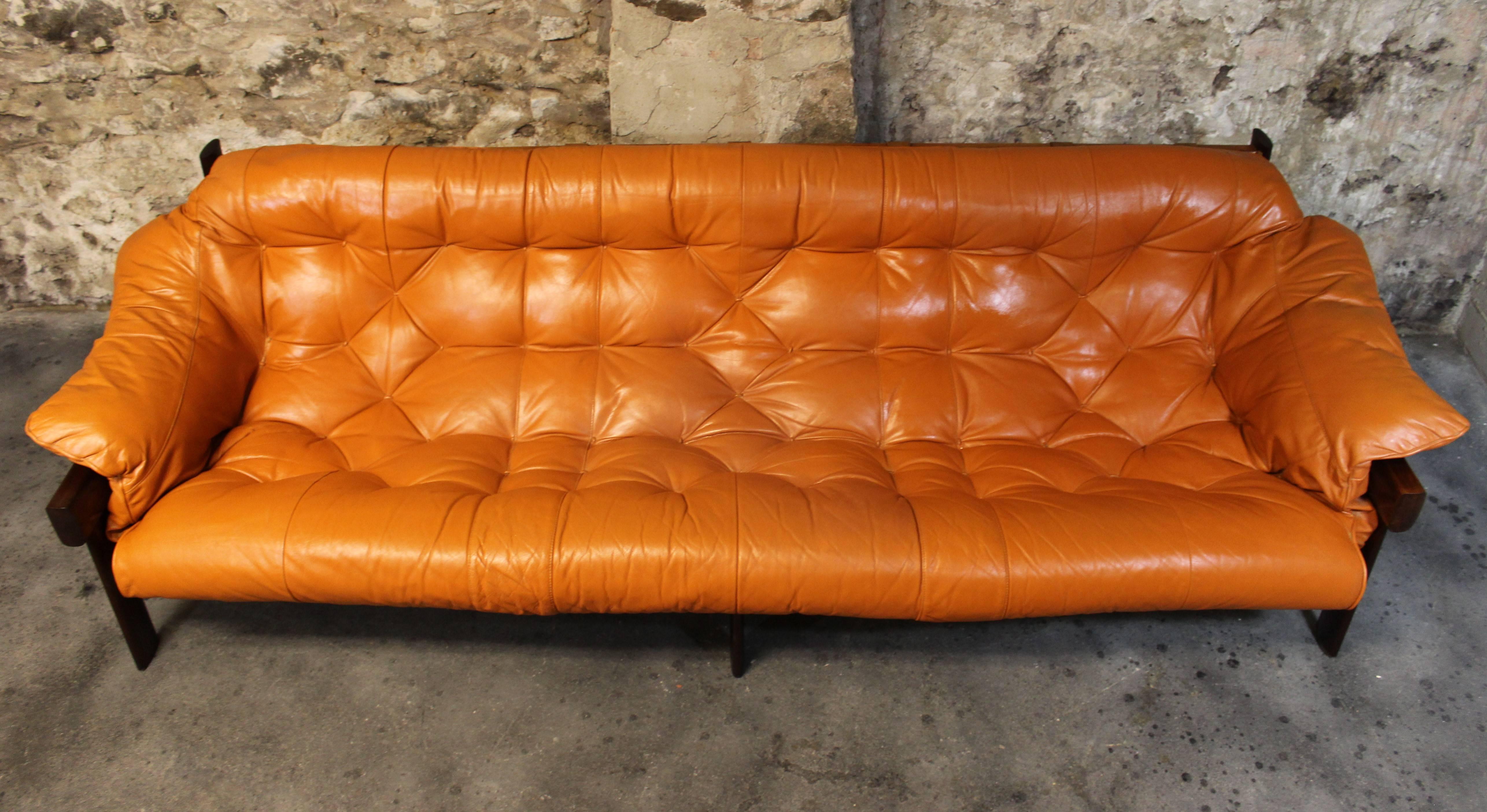 Mid-Century Modern Percival Lafer Brazilian Jacaranda and Leather Sofa