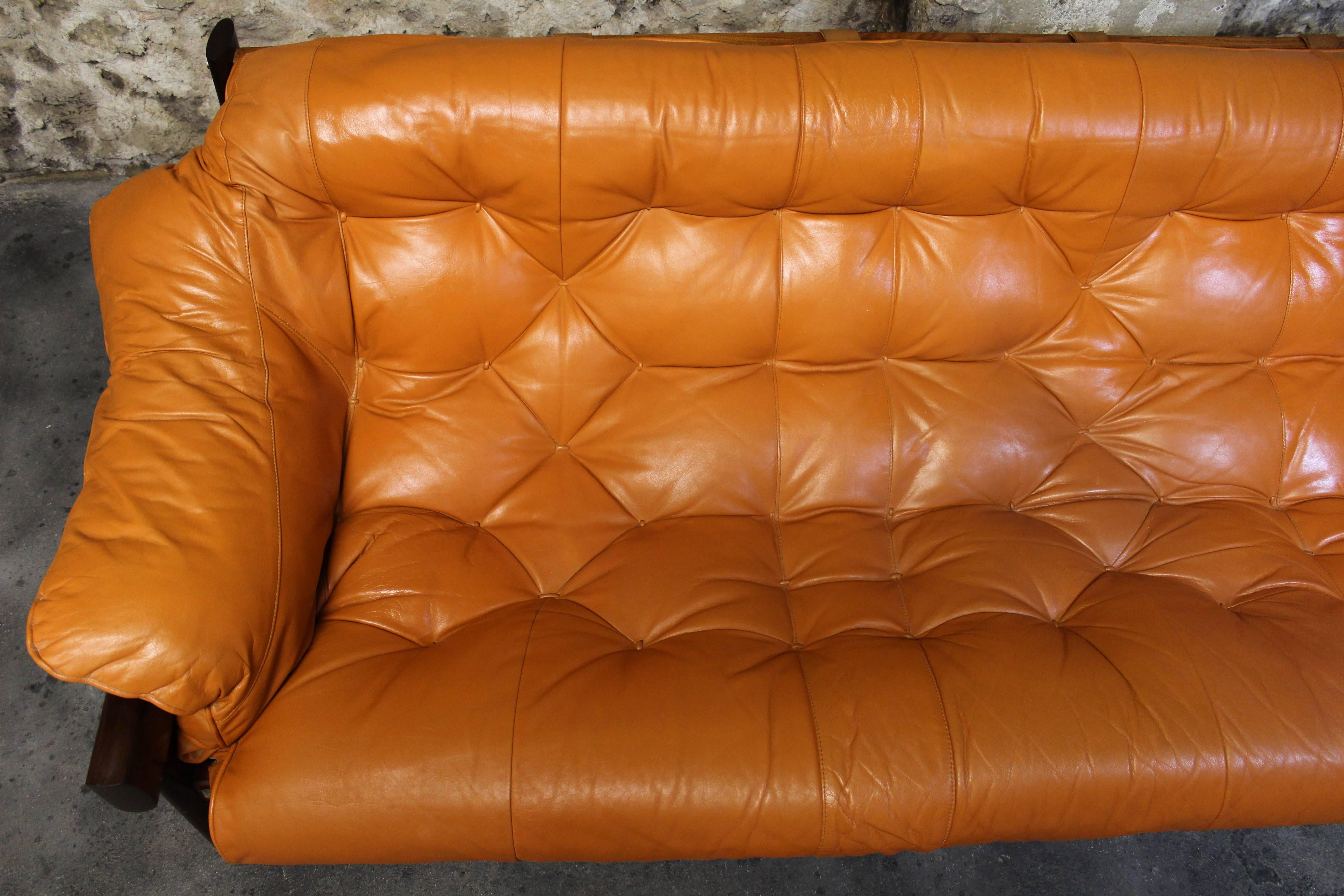 Percival Lafer Brazilian Jacaranda and Leather Sofa In Excellent Condition In Hamilton, Ontario