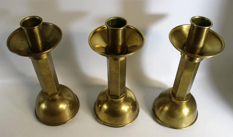 Art Deco brass candleholders out of old church.