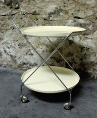 Mid-Century Modern Chrome Folding French Bar Cart or Trolley on Wheels