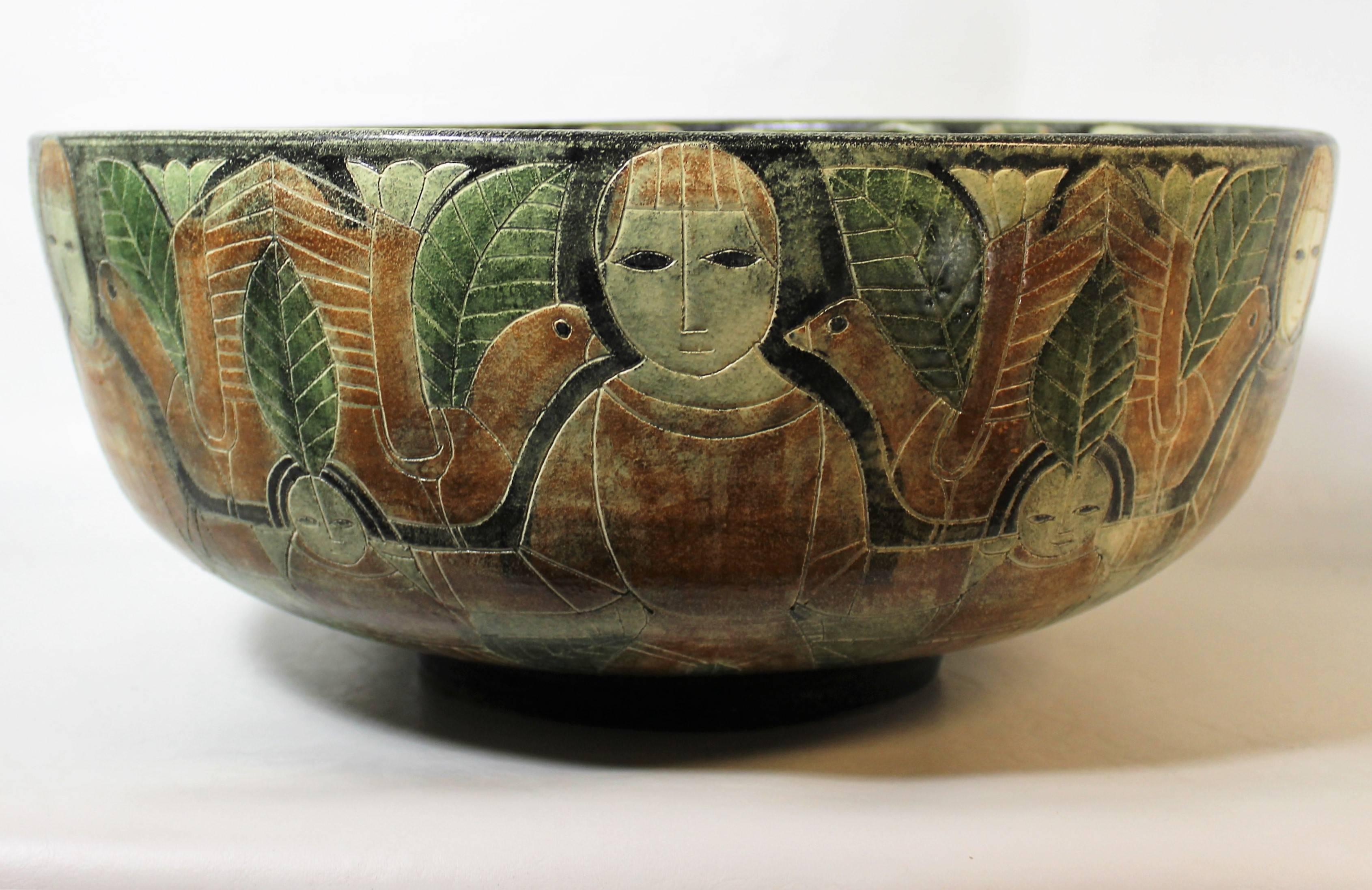 Mid-Century Modern Theo et Susan Harlander, poterie Brooklin, bol cubiste monumental du milieu du siècle dernier en vente
