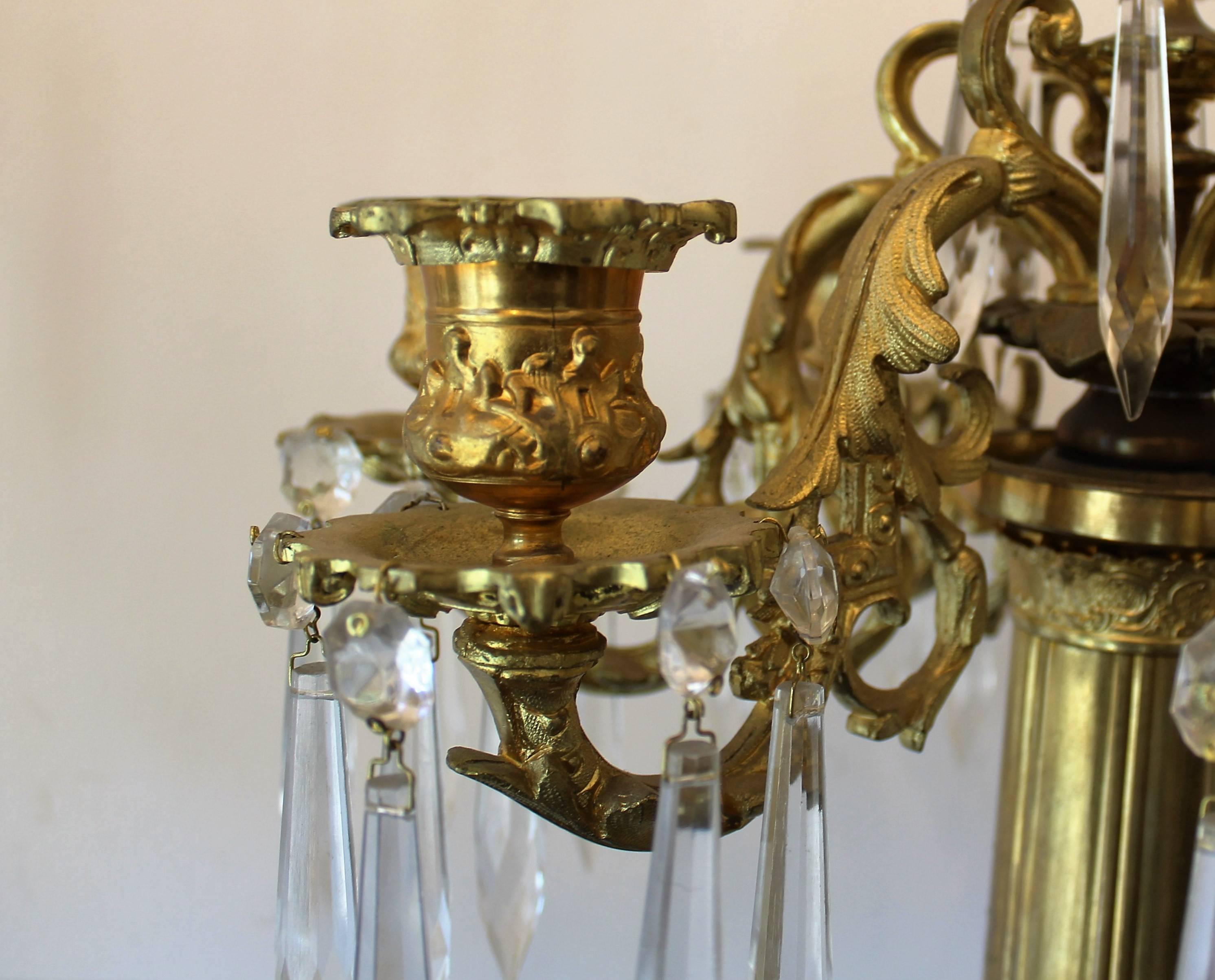 Pair of Russian Ormolu Patinated Bronze and Crystal Candelabras by P. Chizhov In Good Condition For Sale In Hamilton, Ontario