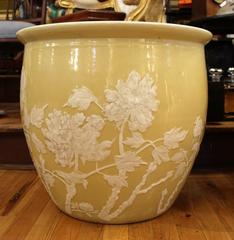 Pair of Chinese 'Pate sur Pate' Ceramic Jardinieres or Fish Bowls