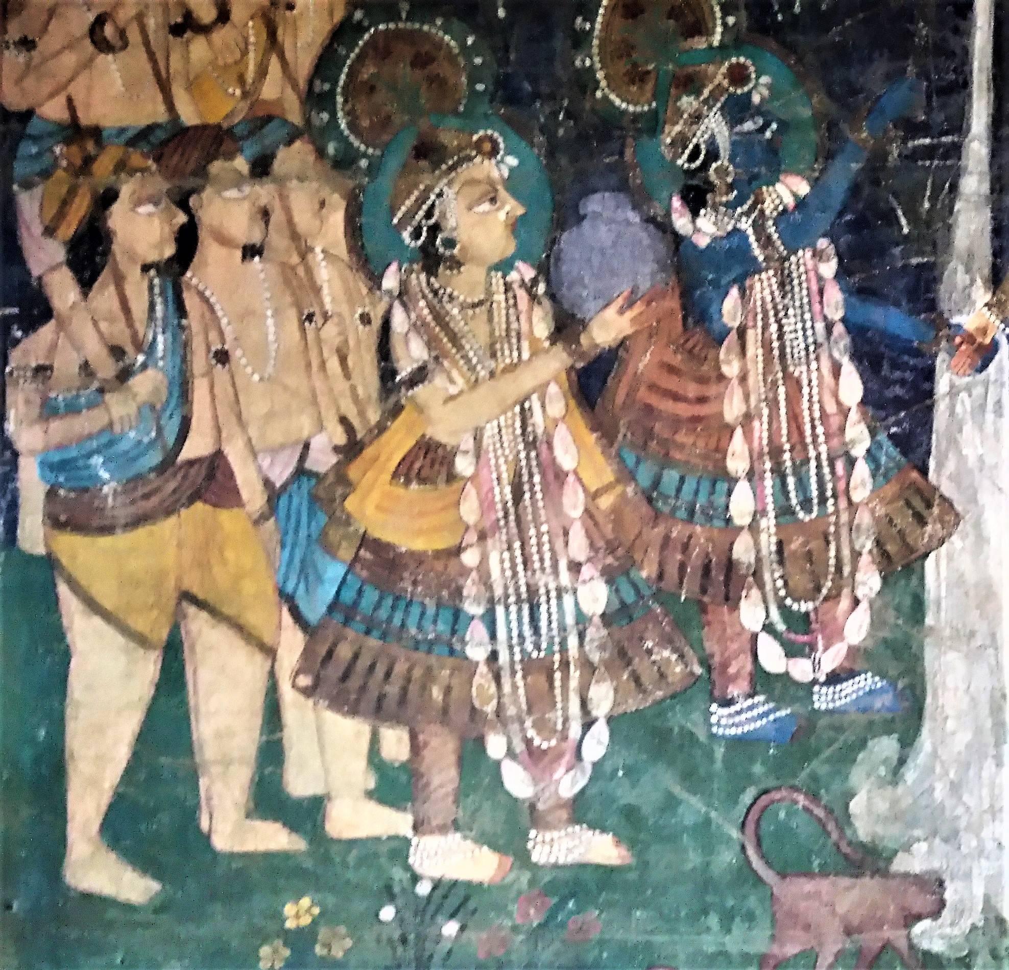 Pichwai or Pichhavai Painting of the Dana Lila, Indian Temple Hanging on Silk In Fair Condition In Hamilton, Ontario