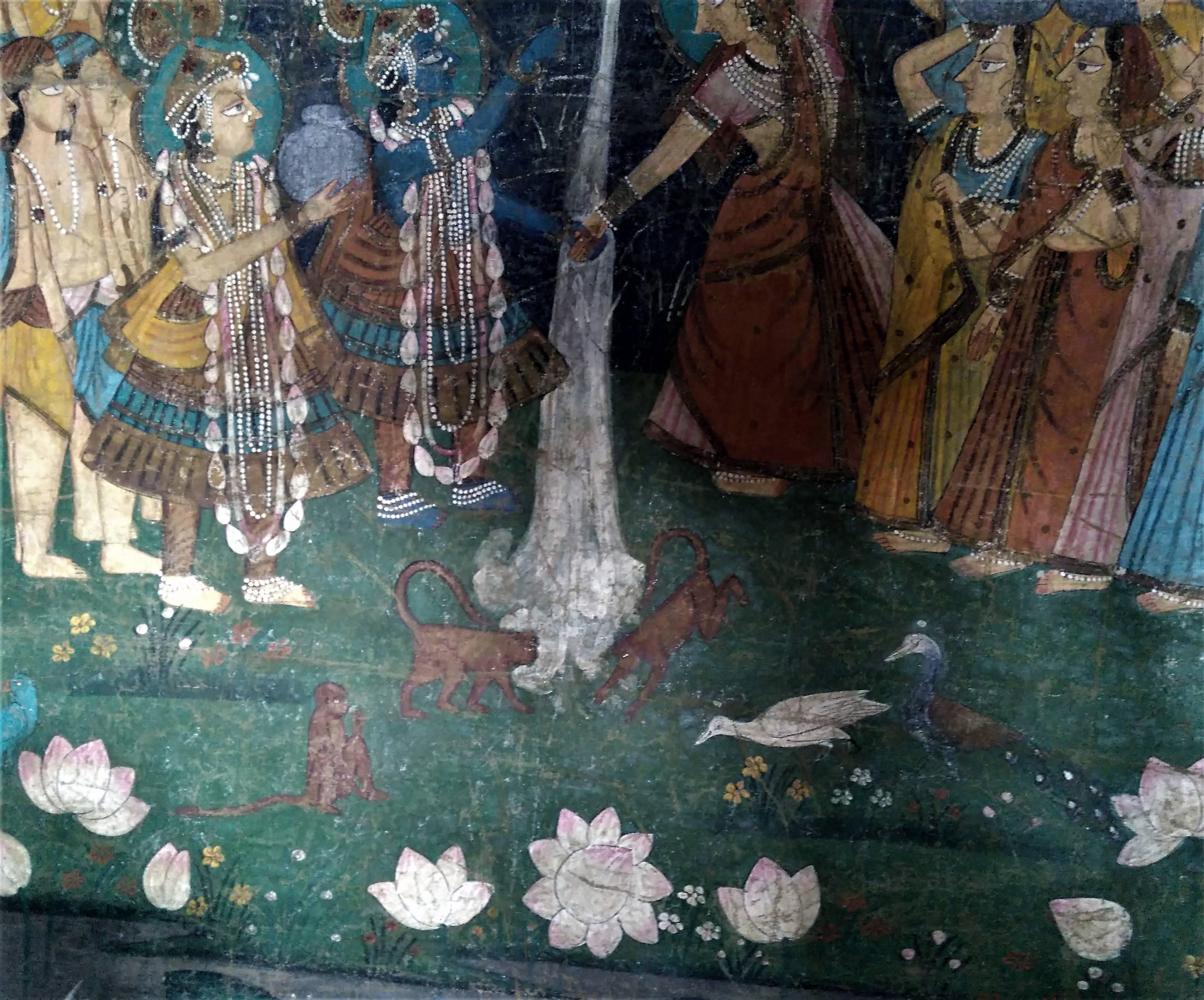 19th Century Pichwai or Pichhavai Painting of the Dana Lila, Indian Temple Hanging on Silk