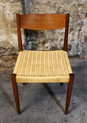 Four Poul Volther for Frem Rojle Danish Teak Woven Cord Dining Chairs