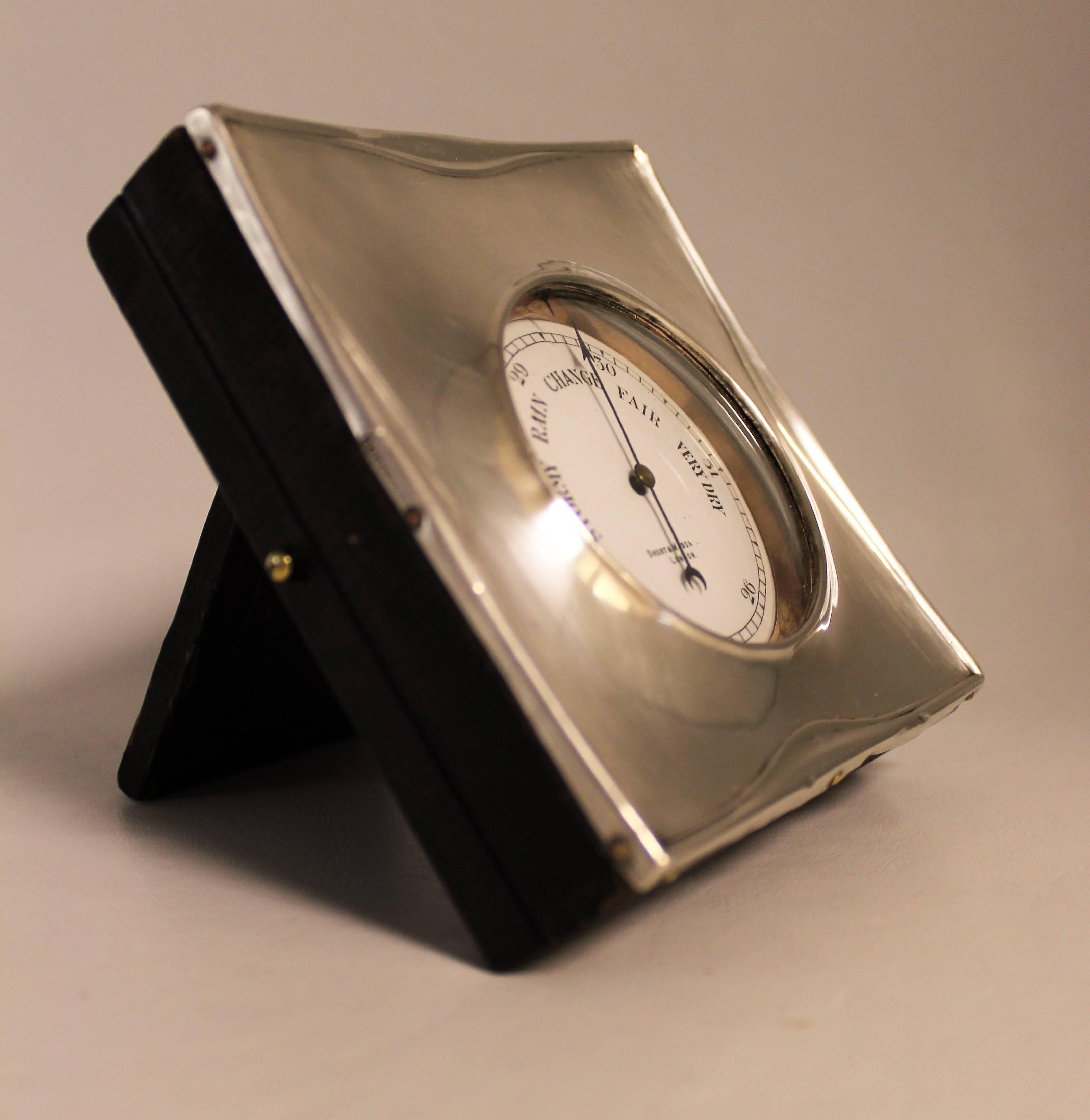 Silver plated Short & Mason barometer in sterling silver case by W G Sothers & Co.