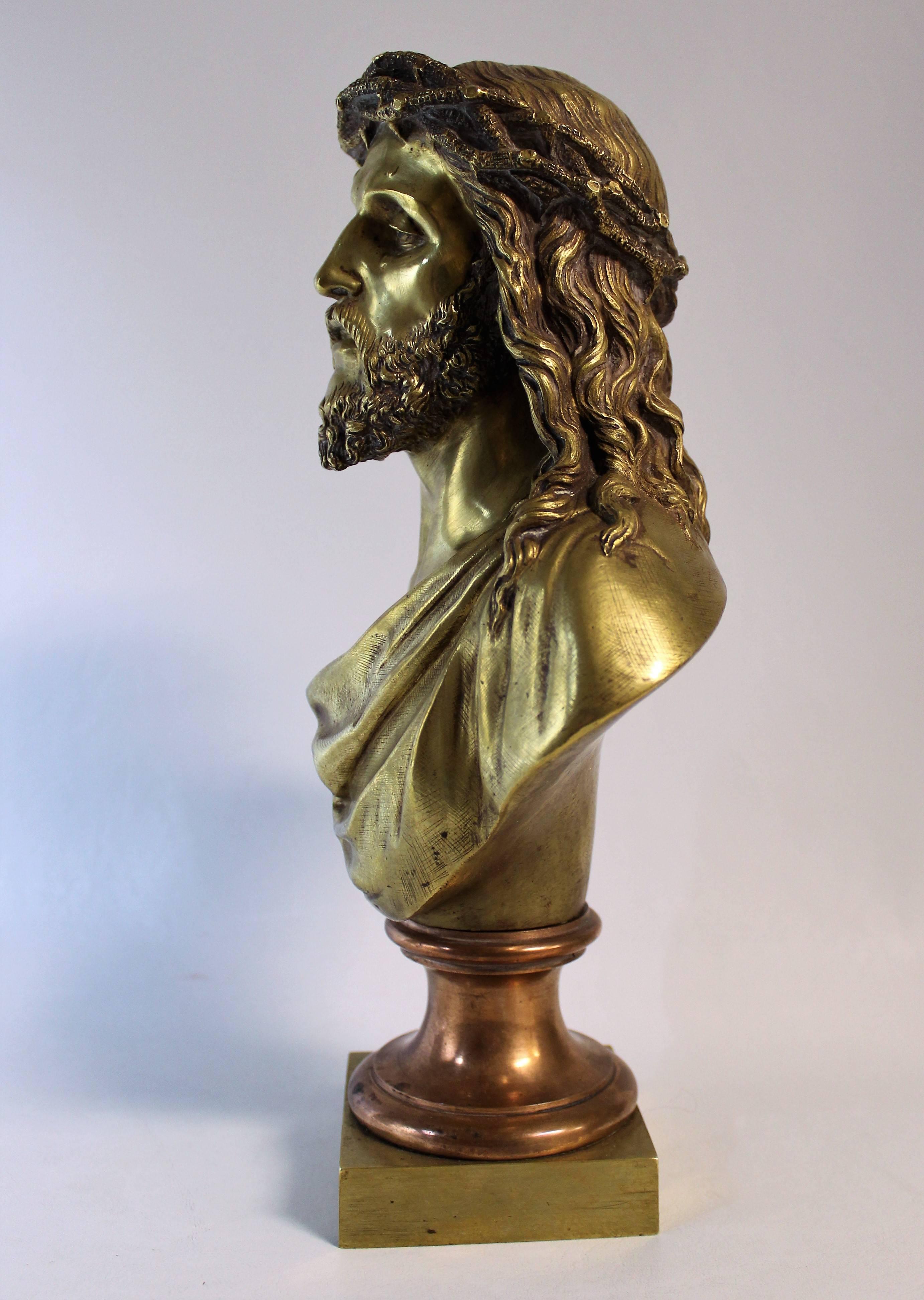 French Jean Bulio Patinated Gilt Bronze Sculpture of Jesus Christ