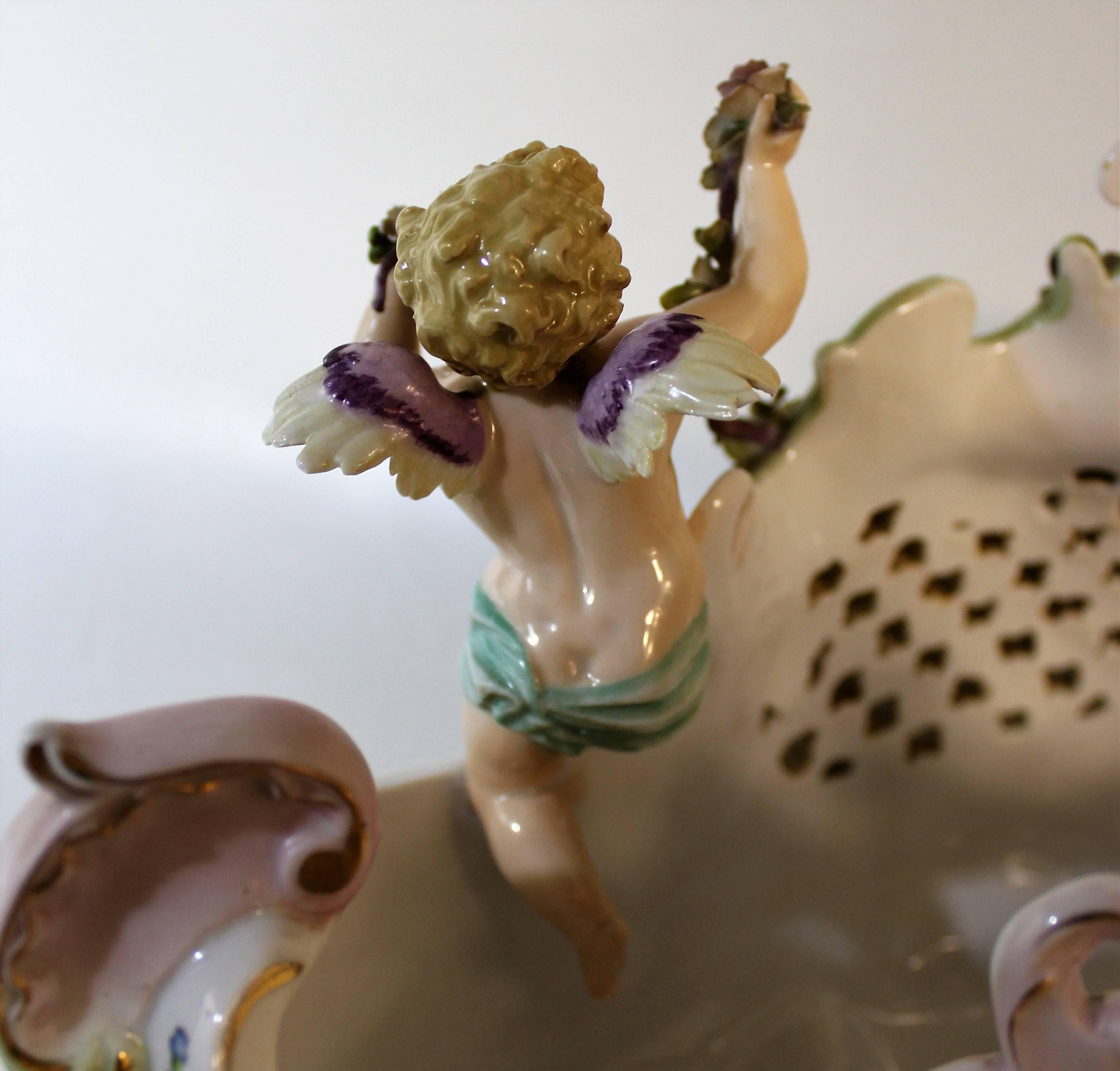Rococo E & A Muller 'Corona' Porcelain Figural Cherub Jardinière or Centerpiece Bowl For Sale