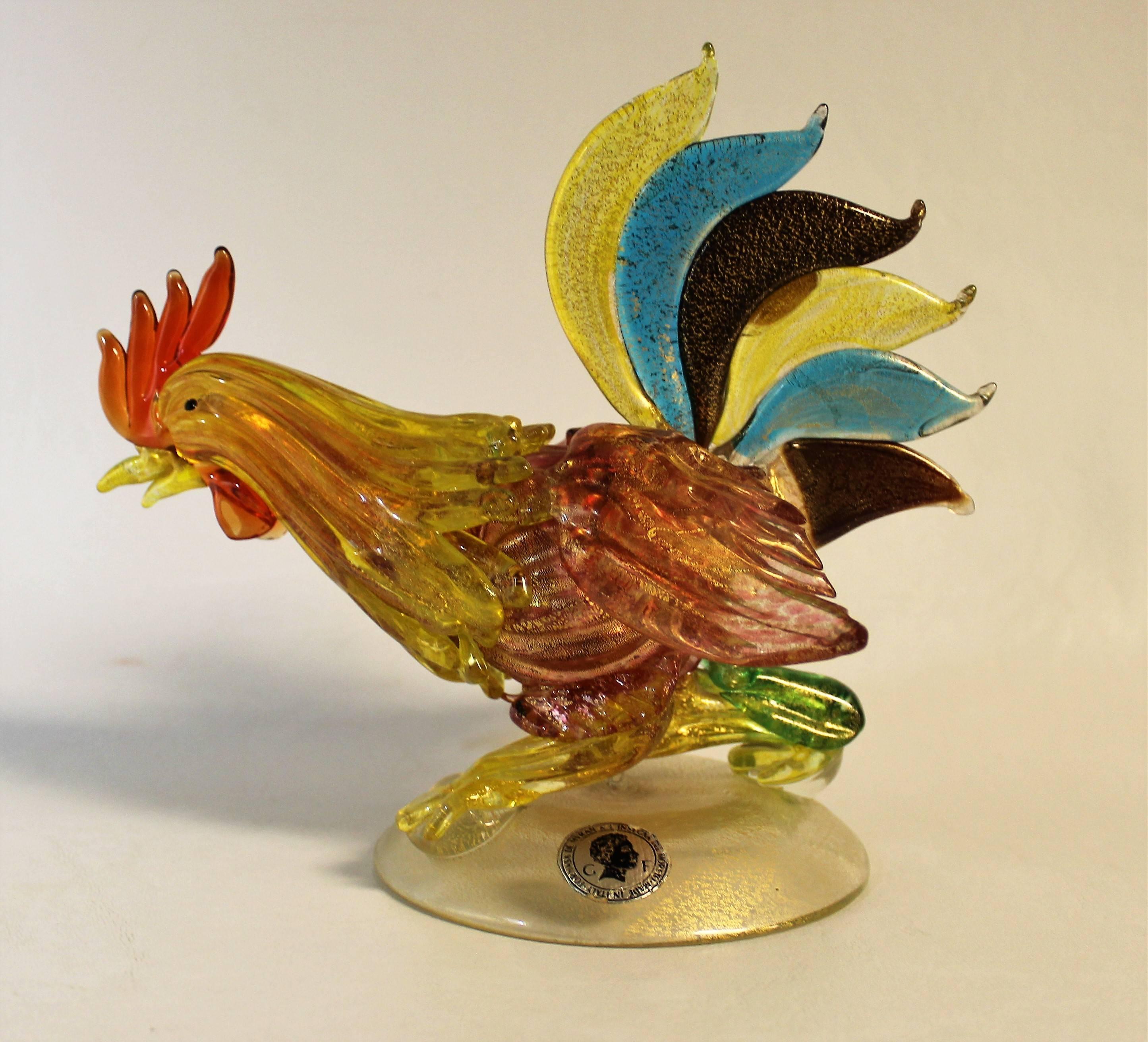 'Fornasa De Murano A L'Insegna Del Moreto' Italian art glass fighting rooster.