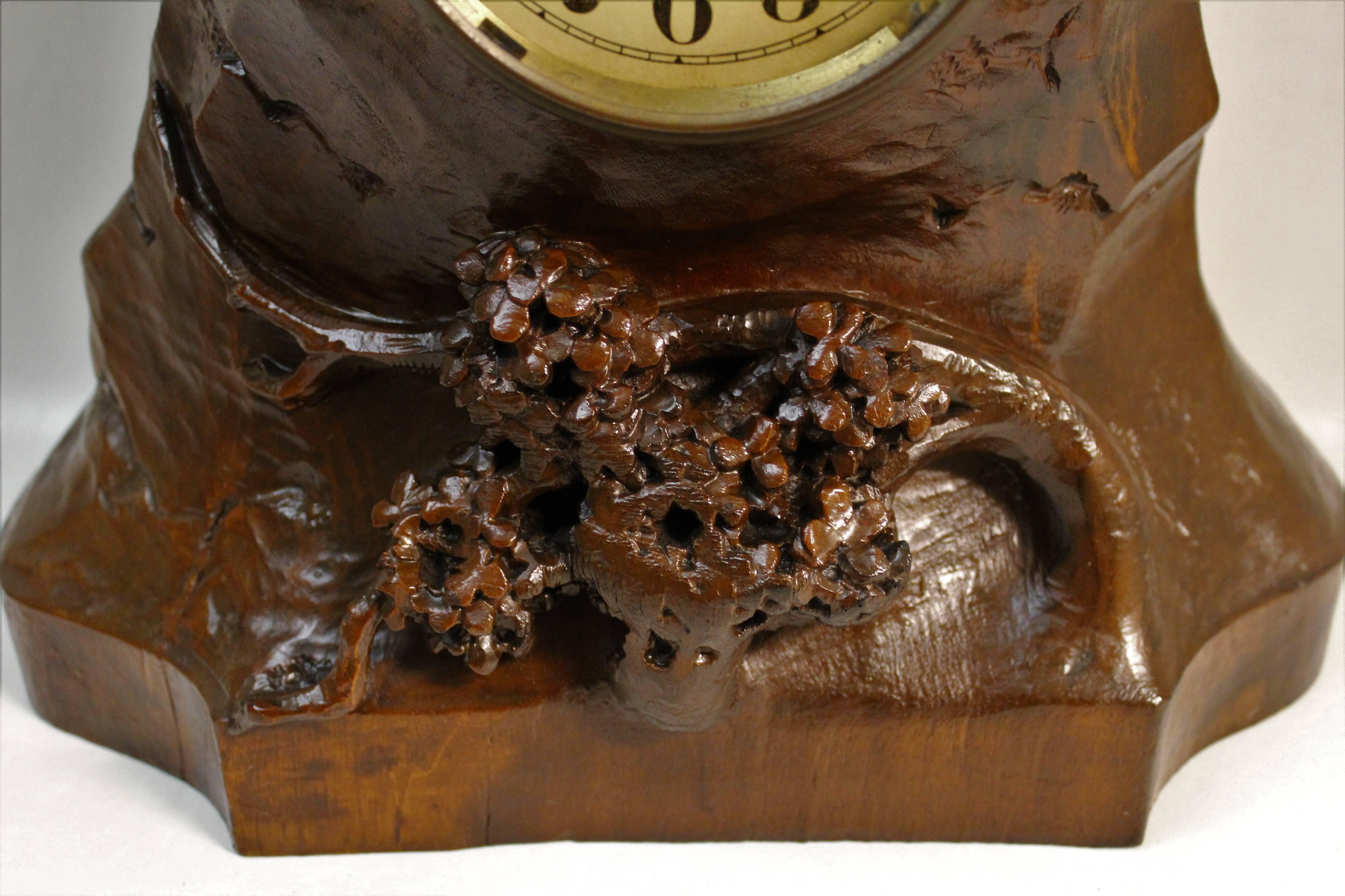 Large Black Forest Hand-Carved Mantel Clock with Saint Bernard Dogs 1