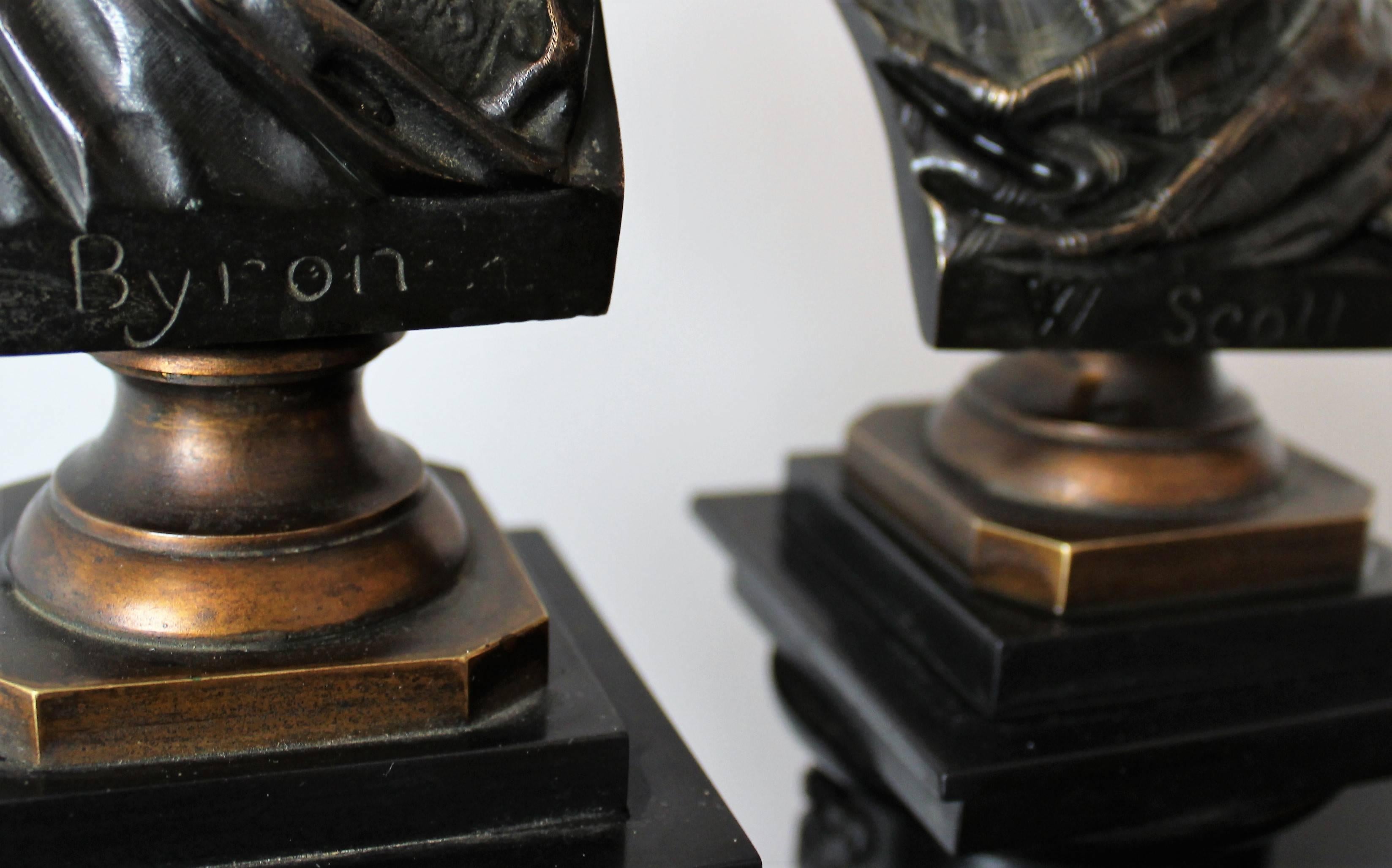 Pair of Bronze Busts on Marble Columns of Sir Walter Scott and Lord Byron 4