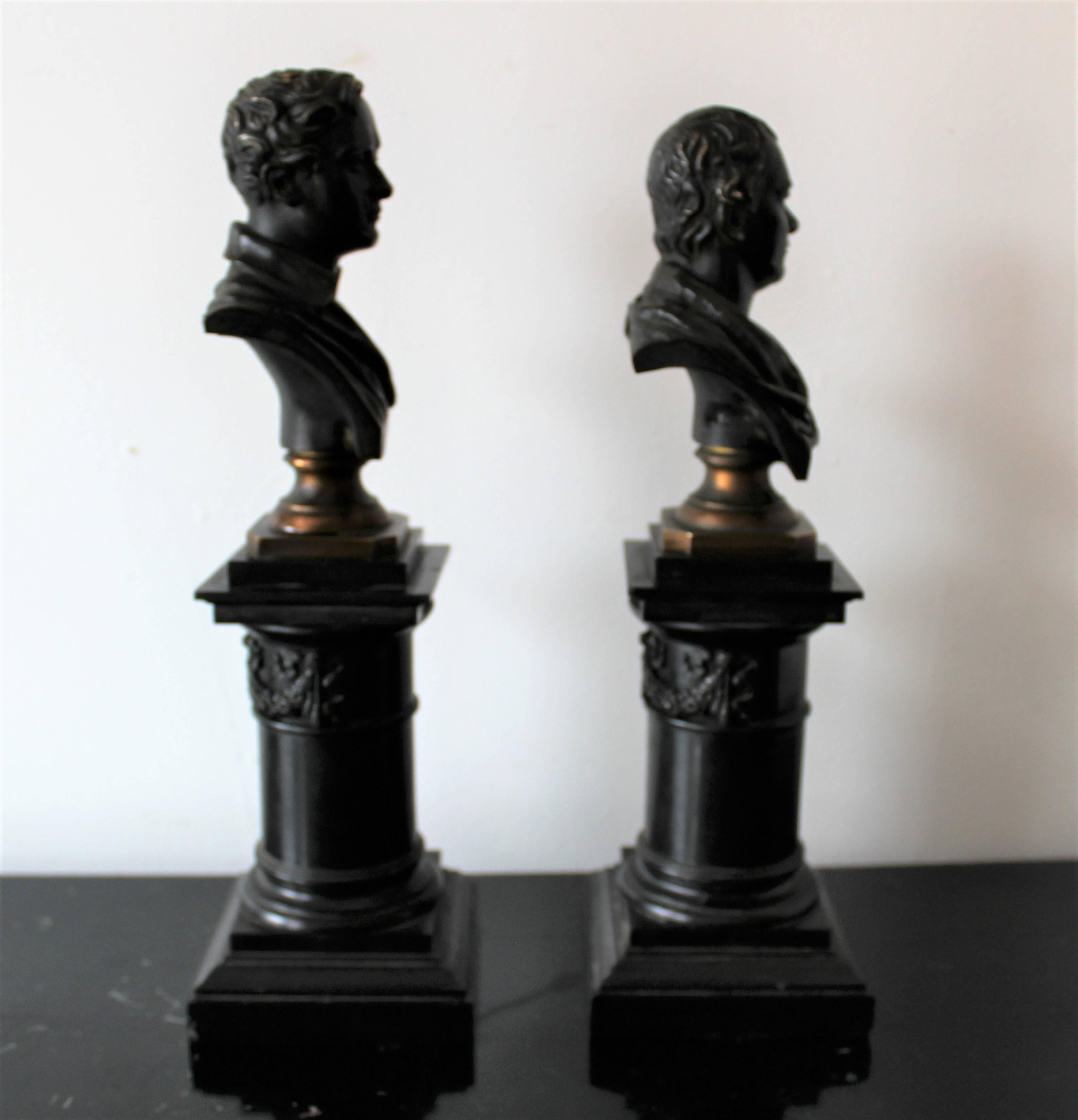 Pair of Bronze Busts on Marble Columns of Sir Walter Scott and Lord Byron 1