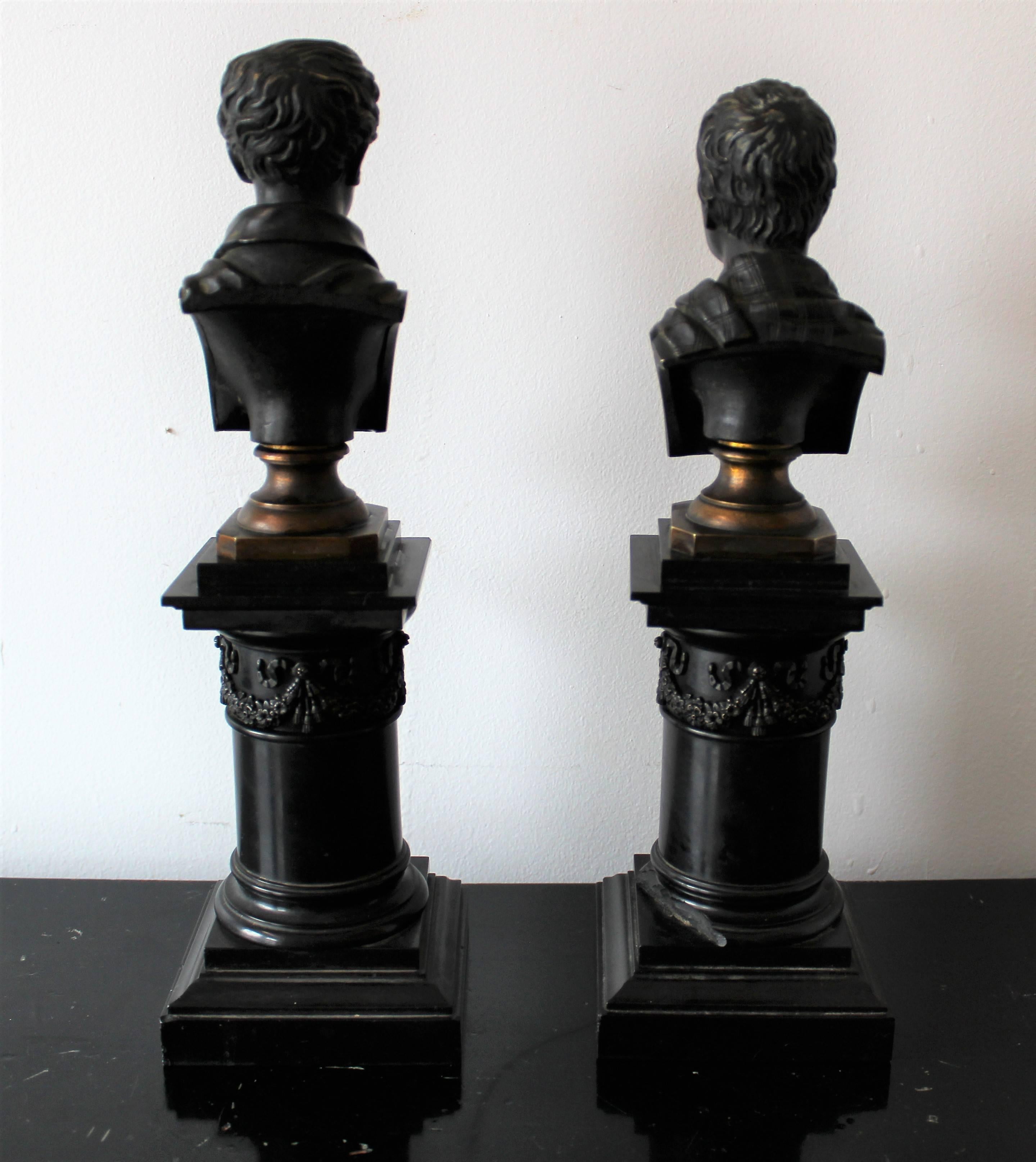 Pair of Bronze Busts on Marble Columns of Sir Walter Scott and Lord Byron 2