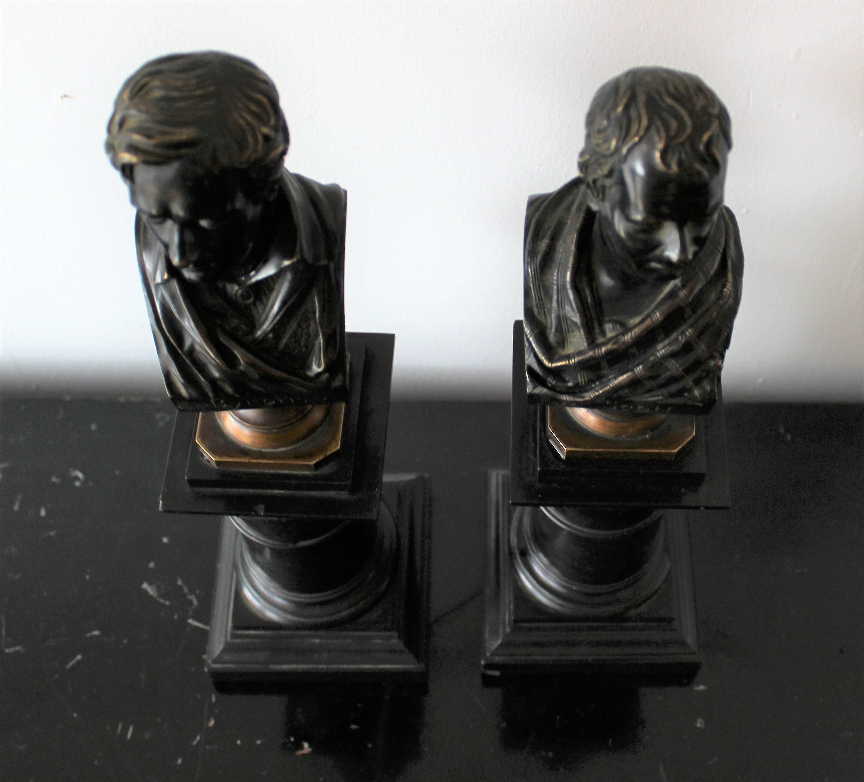 Pair of Bronze Busts on Marble Columns of Sir Walter Scott and Lord Byron 3