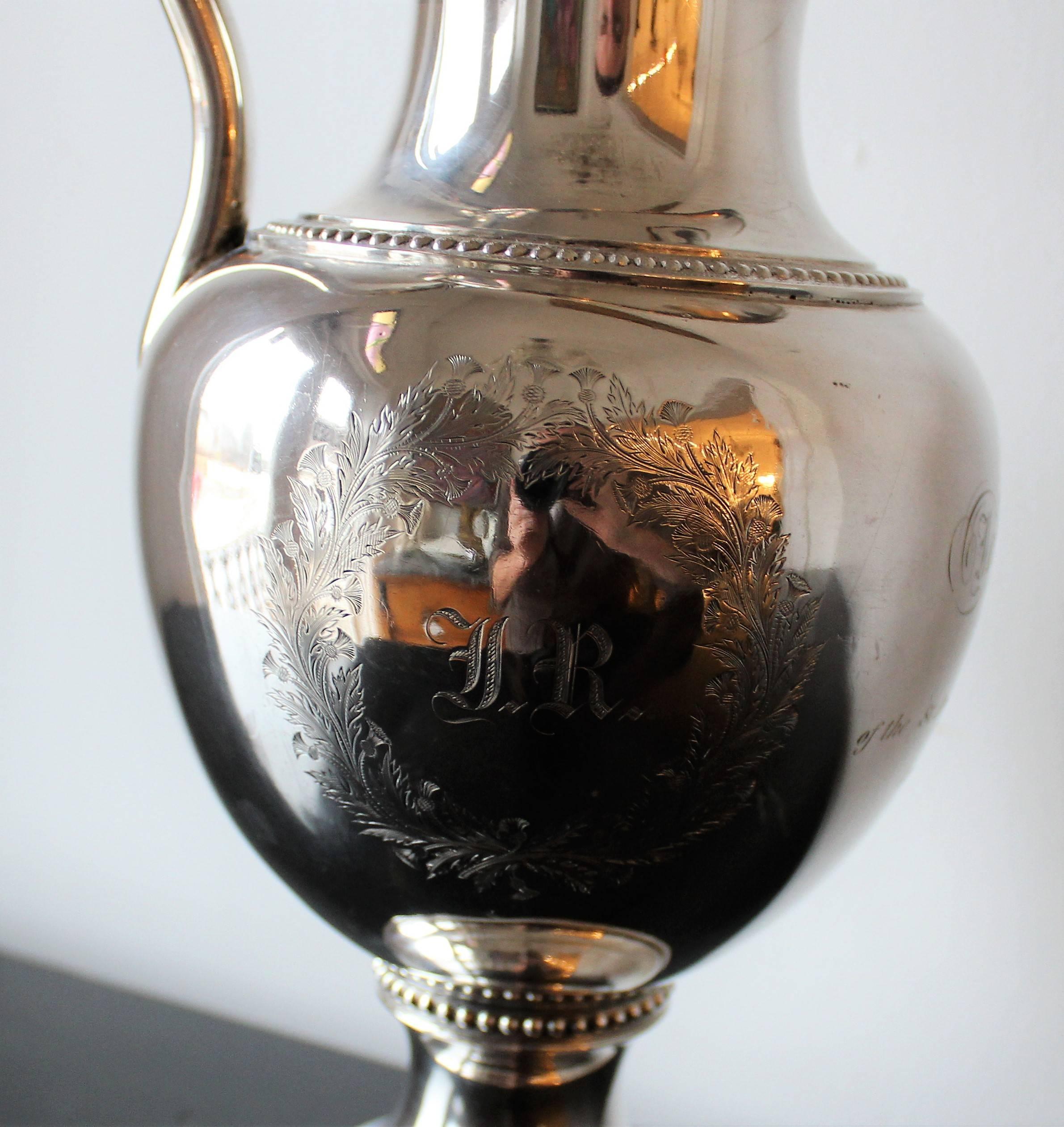 American Newell Harding & Co. of Boston Massachusetts Coin Silver Presentation Pitcher For Sale