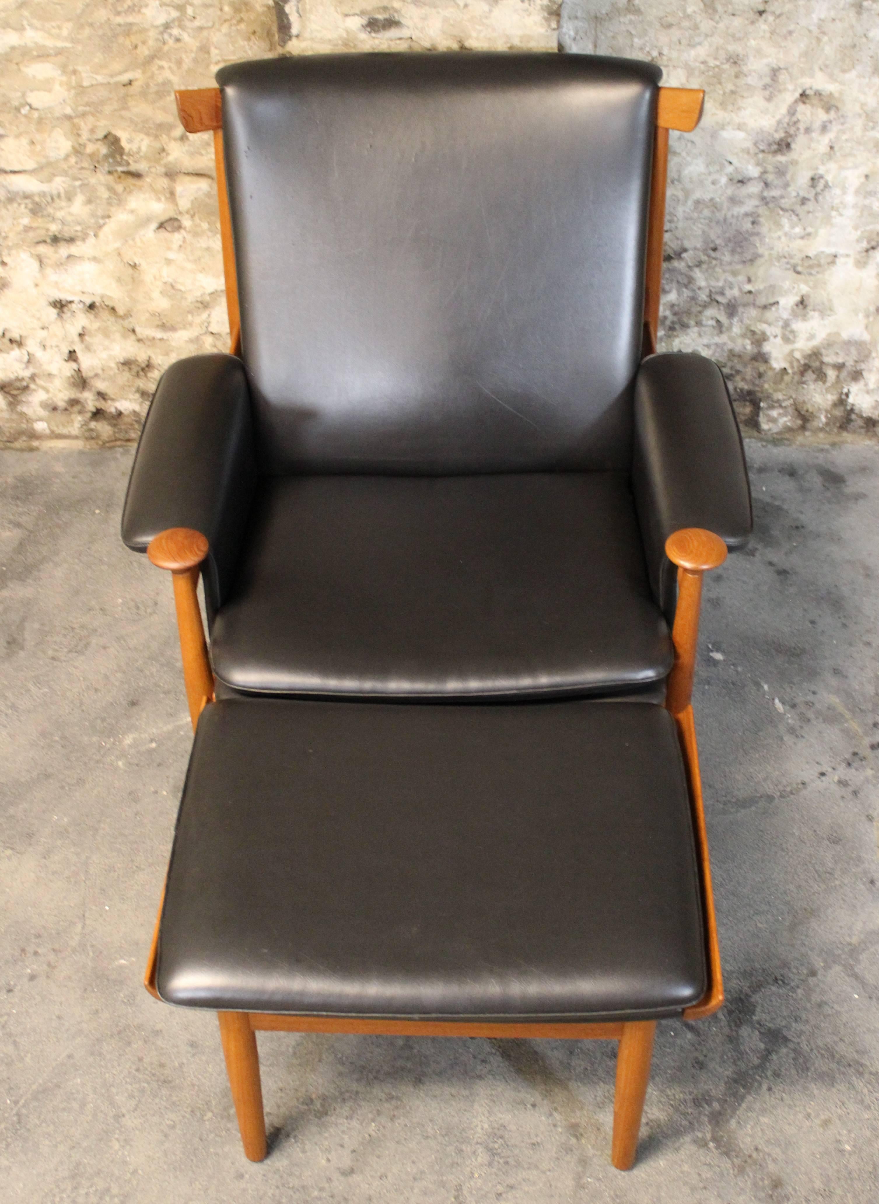 Danish Teak Bwana Lounge Chair with Ottoman by Finn Juhl for France & Son 3