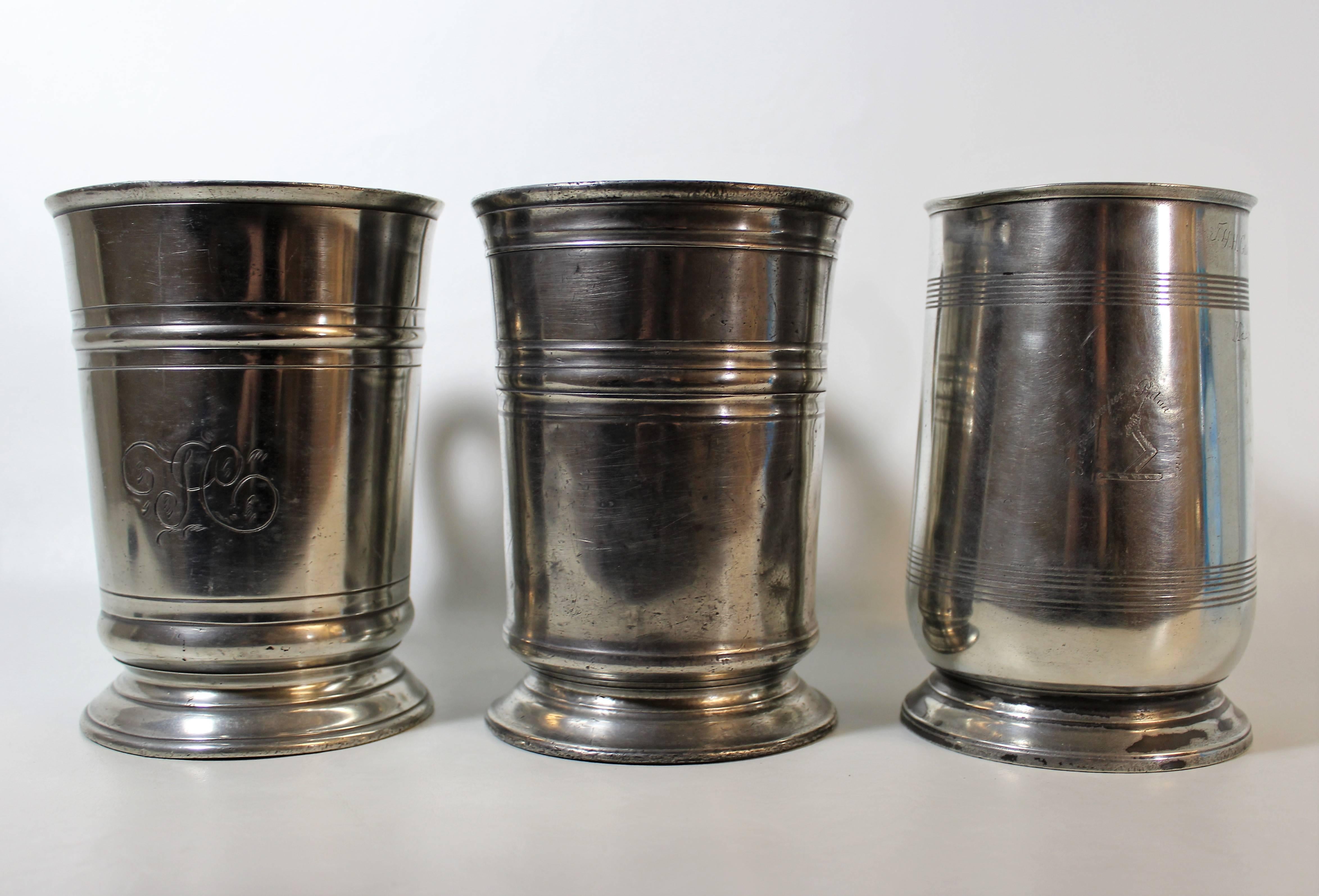 British Three English Pewter Tankards For Sale