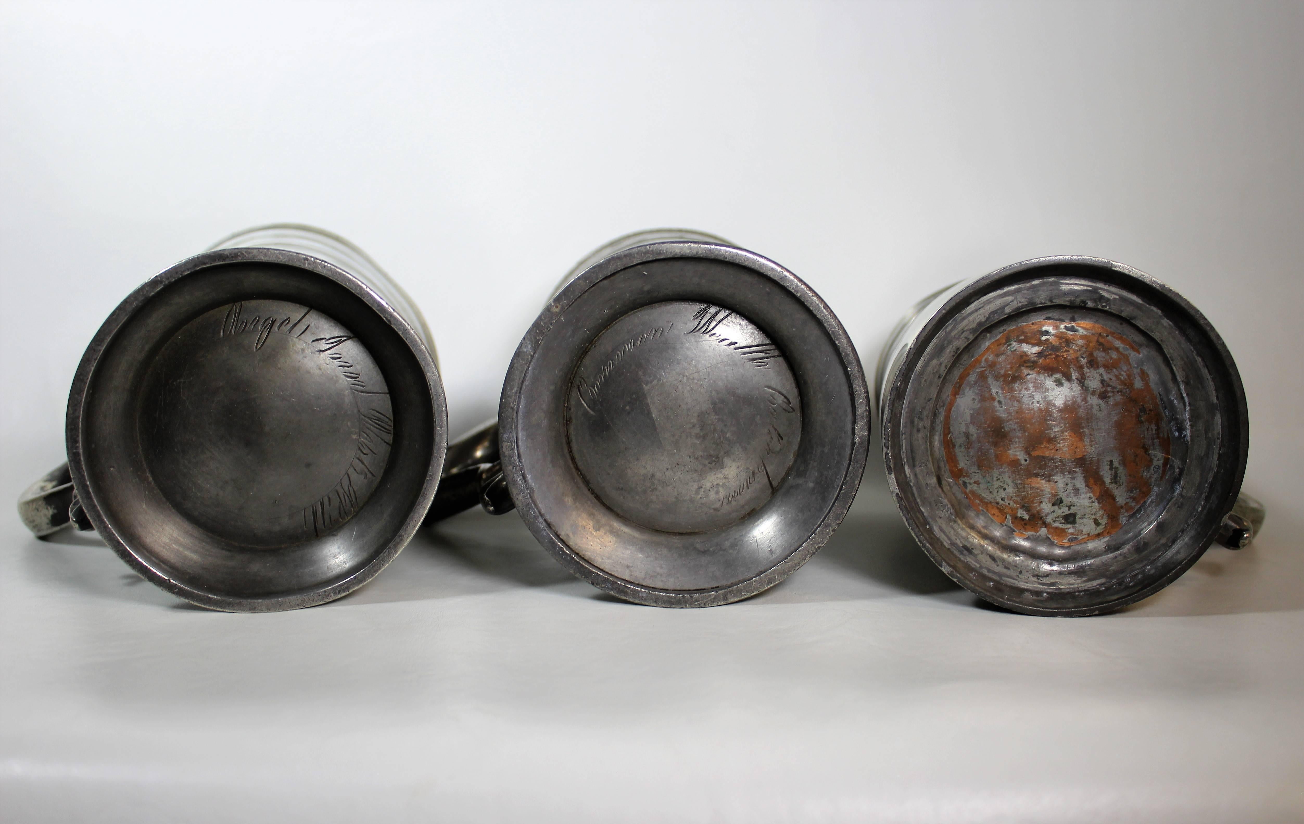 Three English Pewter Tankards For Sale 2