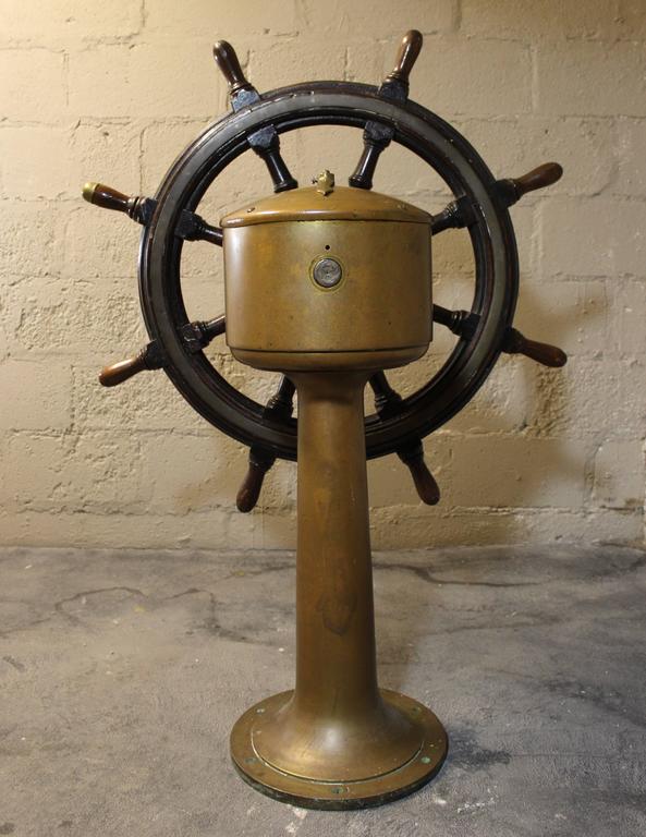 Nautical Steering Station, Ship's Wheel and Pedestal at 1stDibs