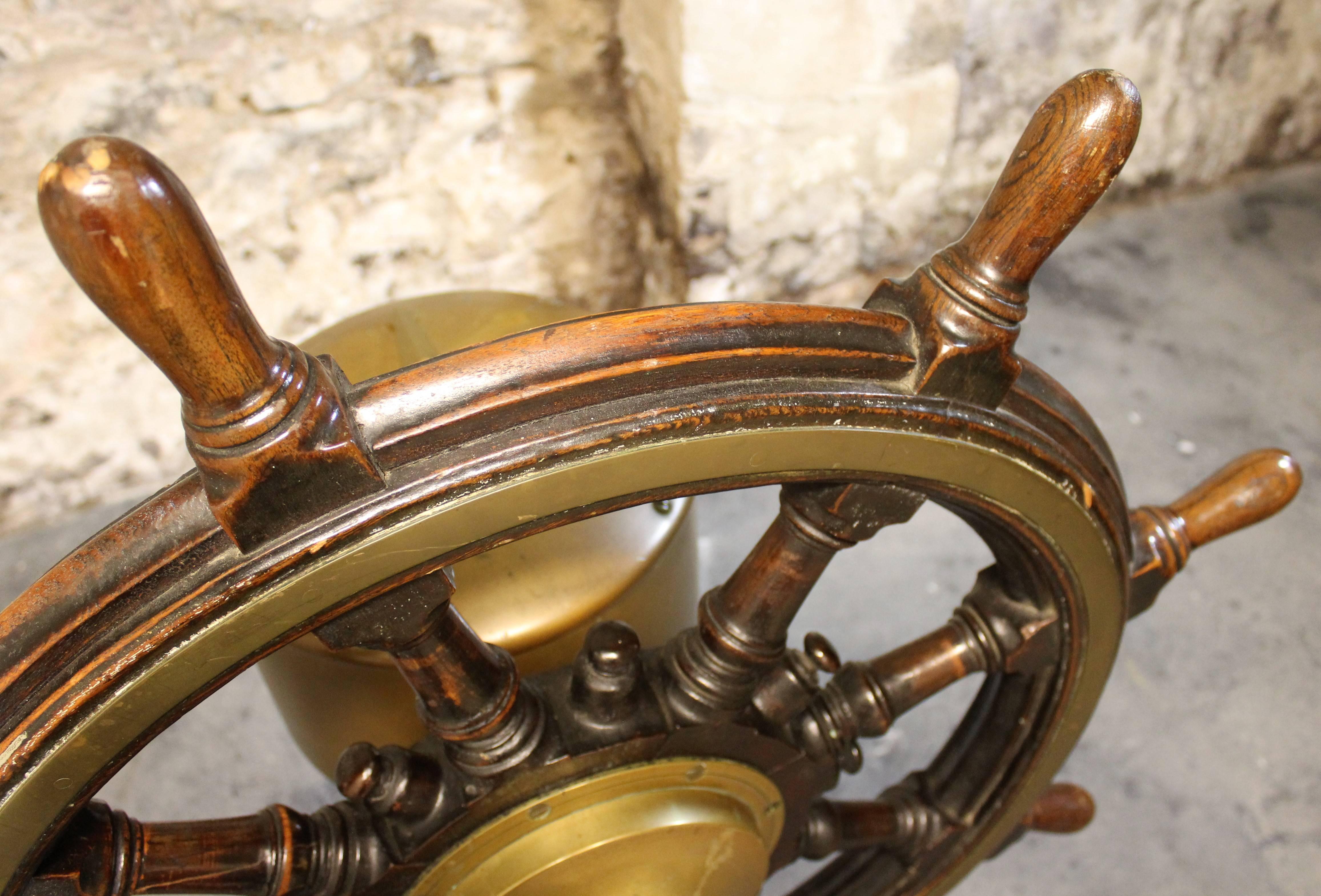 20th Century Nautical Steering Station, Ship's Wheel and Pedestal