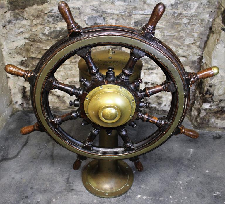 Nautical Steering Station, Ship's Wheel and Pedestal at 1stDibs
