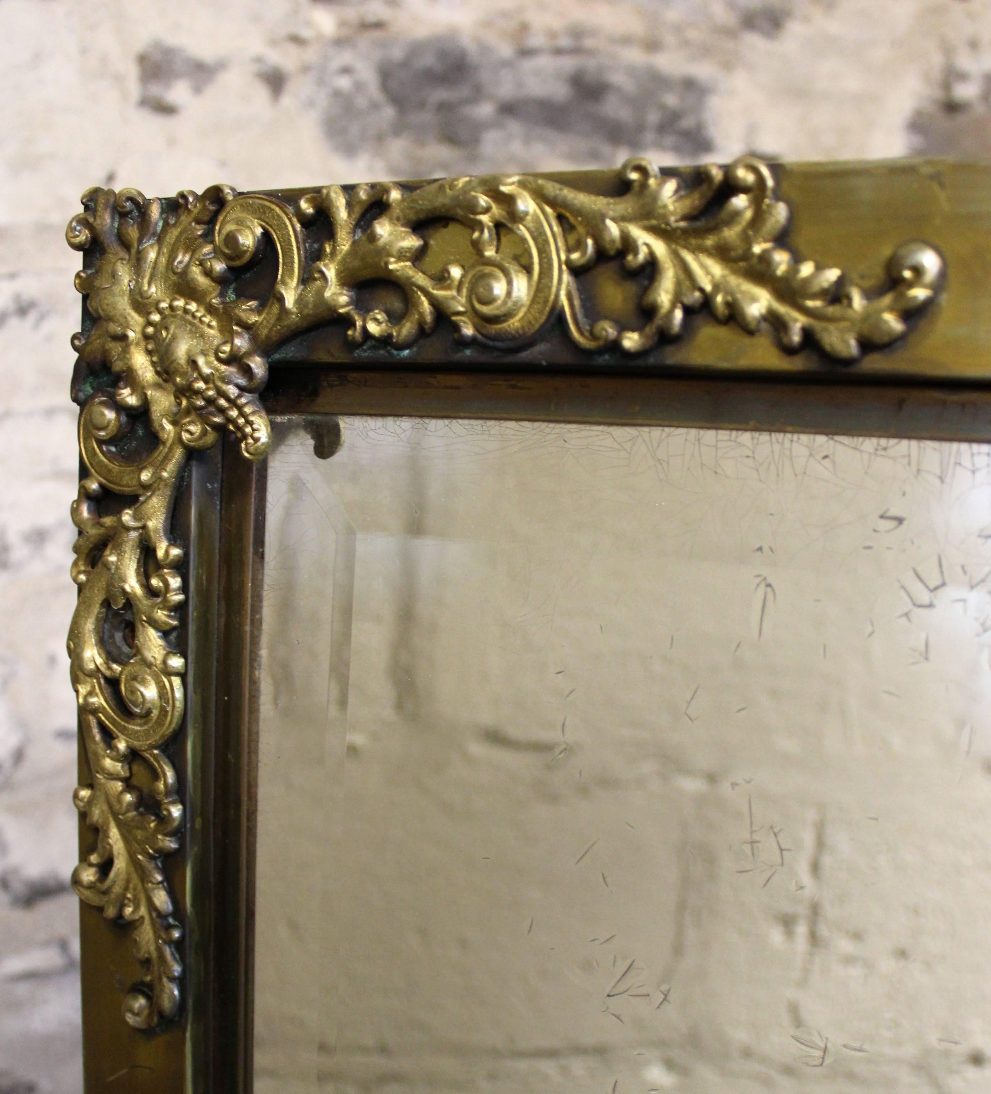 French Brass Cheval Mirror with Gilt Bronze Mounts 2