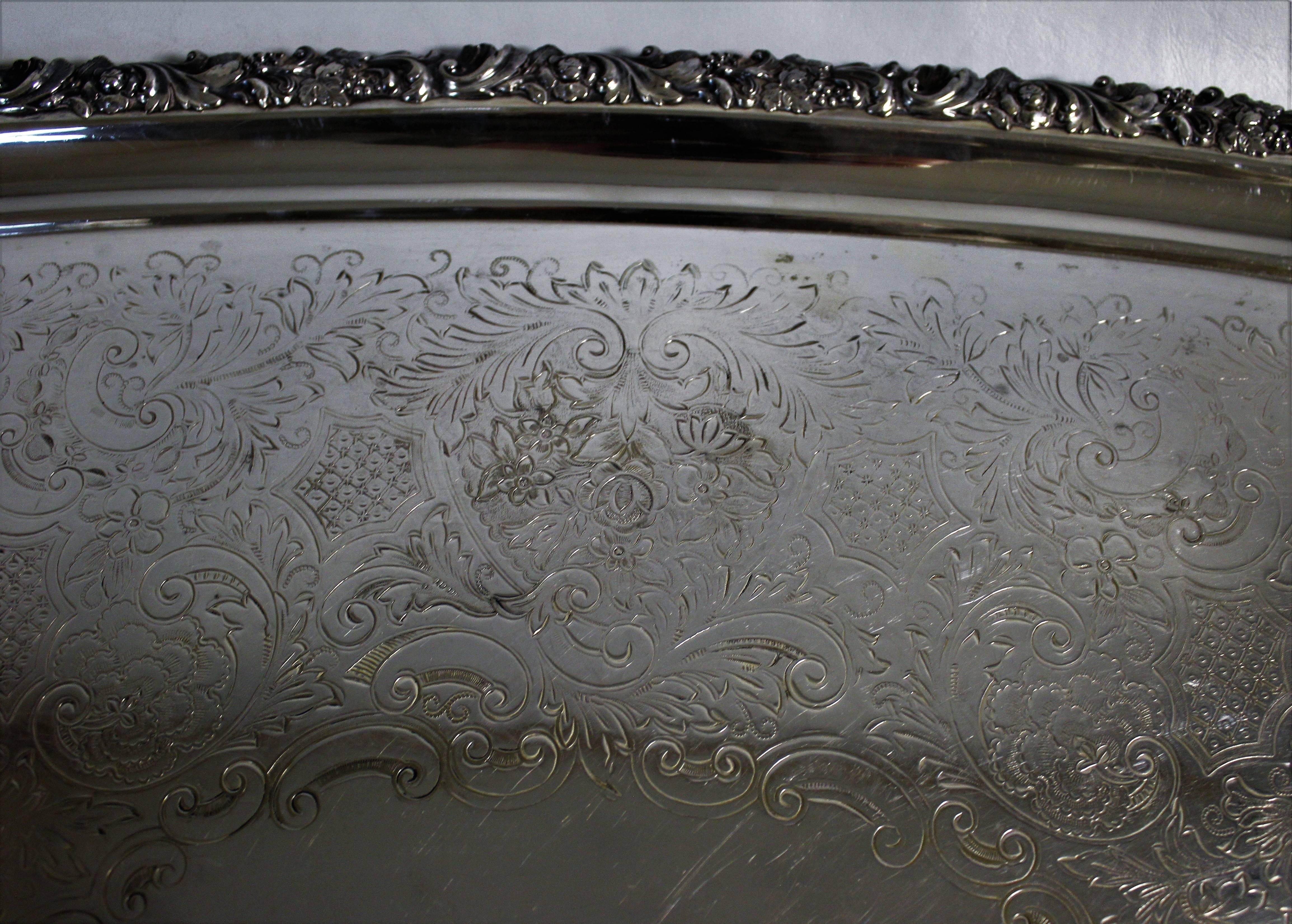 English Edwardian Ellis-Barker Silver Plated Serving Tray For Sale