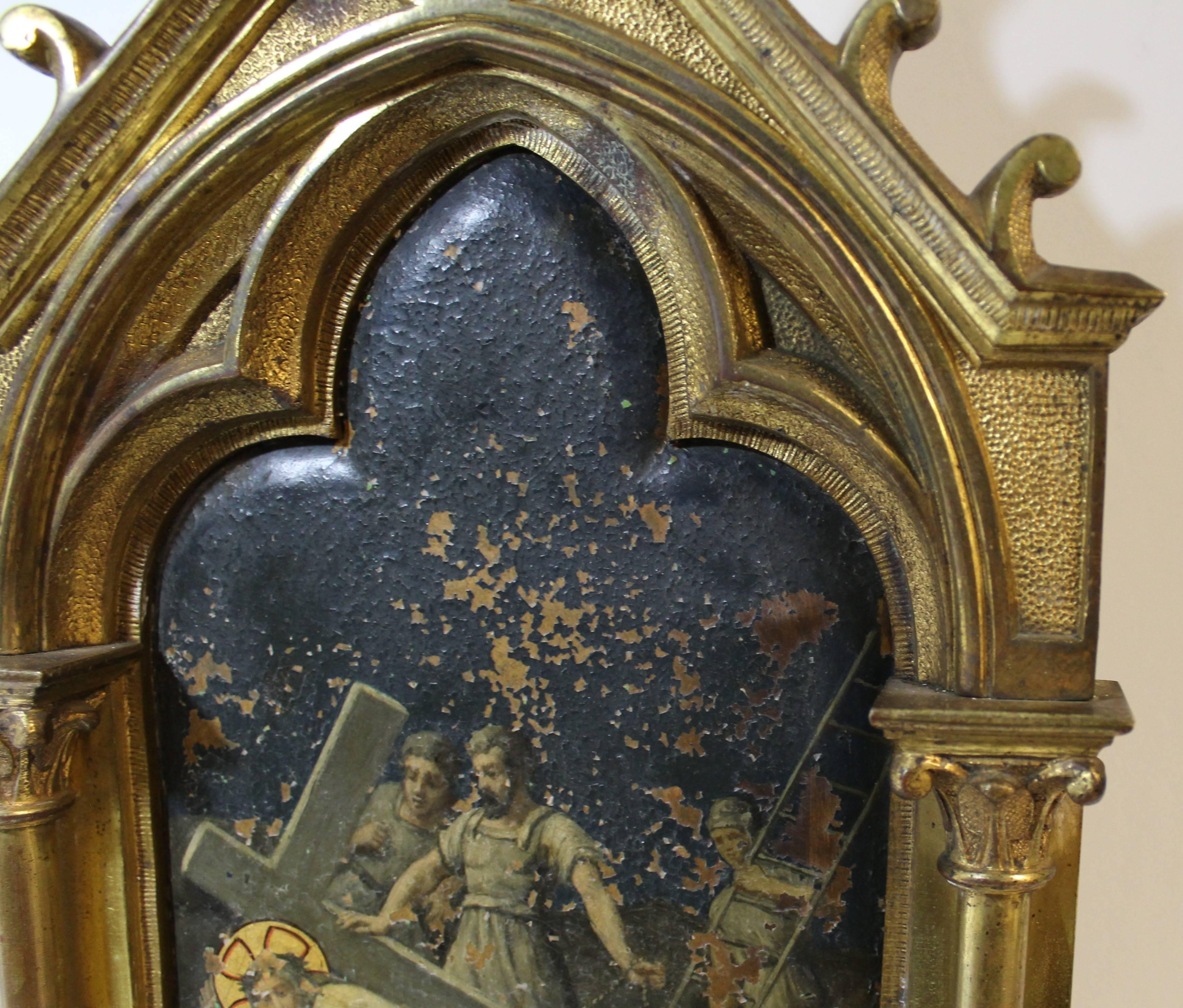 Peinture religieuse à l'huile sur cuivre dans un cadre en bronze doré en vente 4