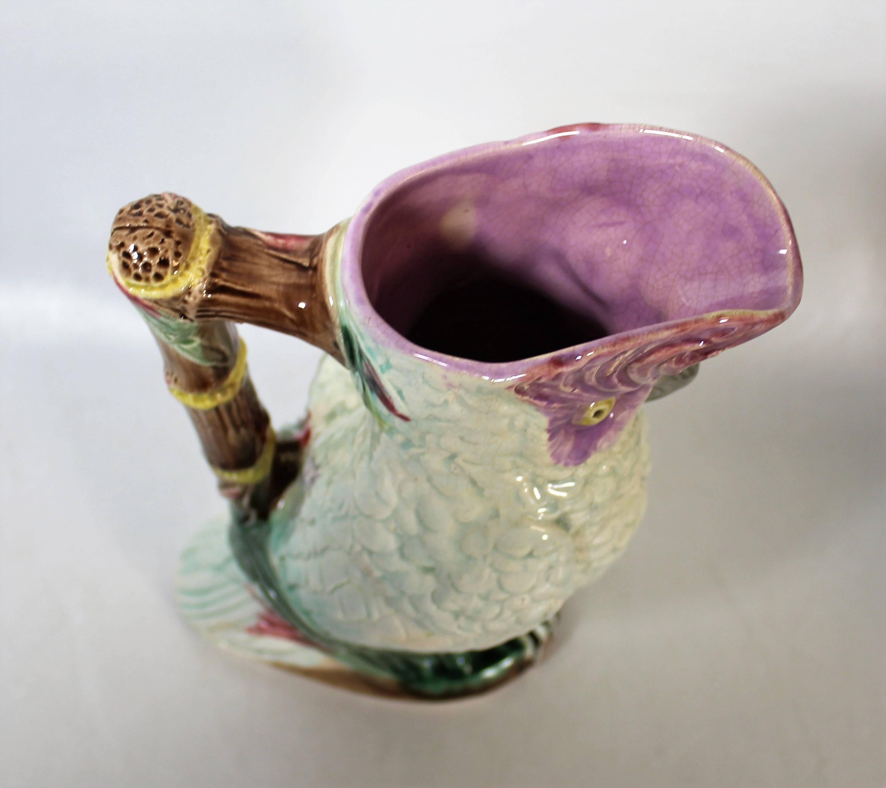 19th Century Whimsical Majolica Parrot Pitcher