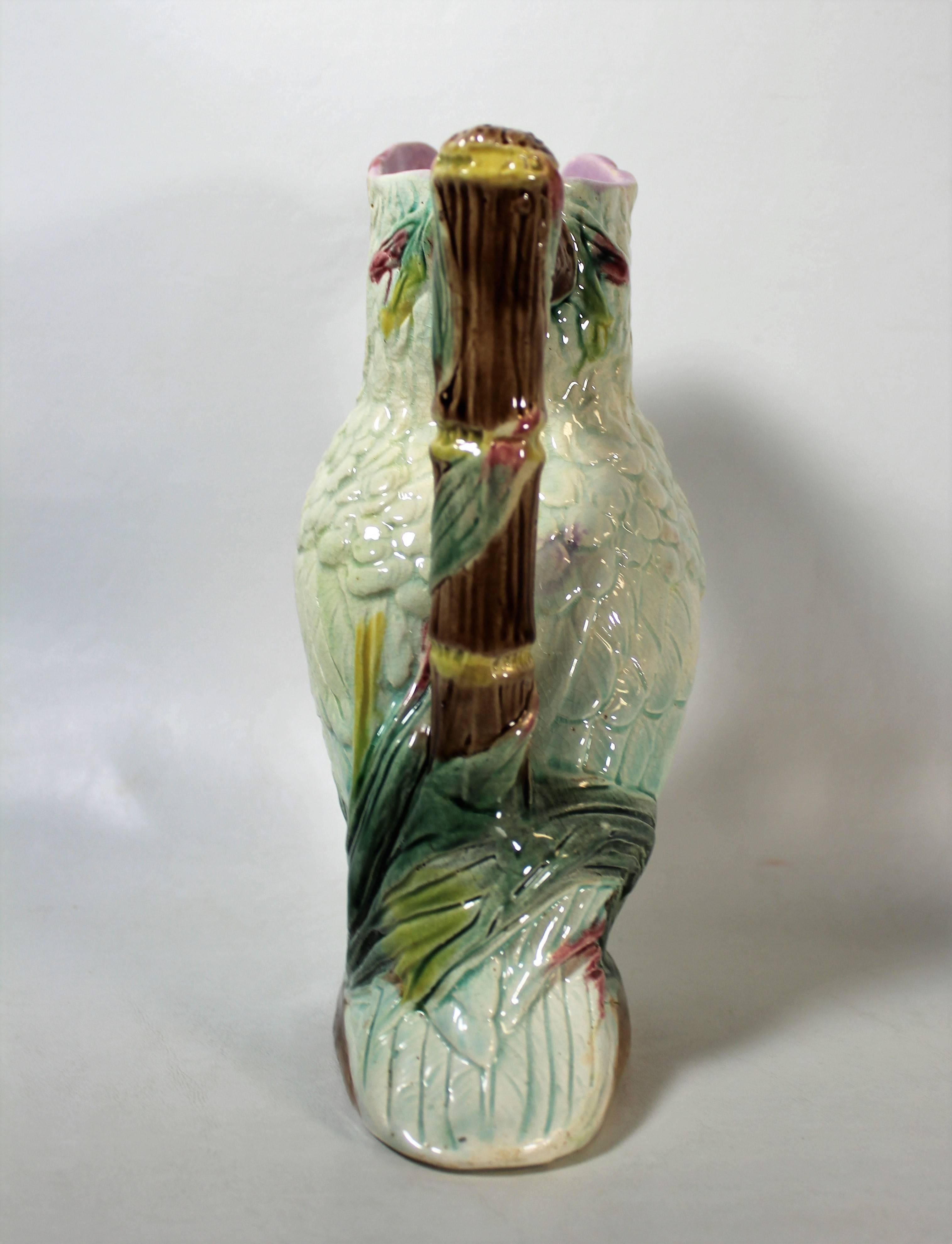 Whimsical Majolica Parrot Pitcher In Good Condition In Hamilton, Ontario