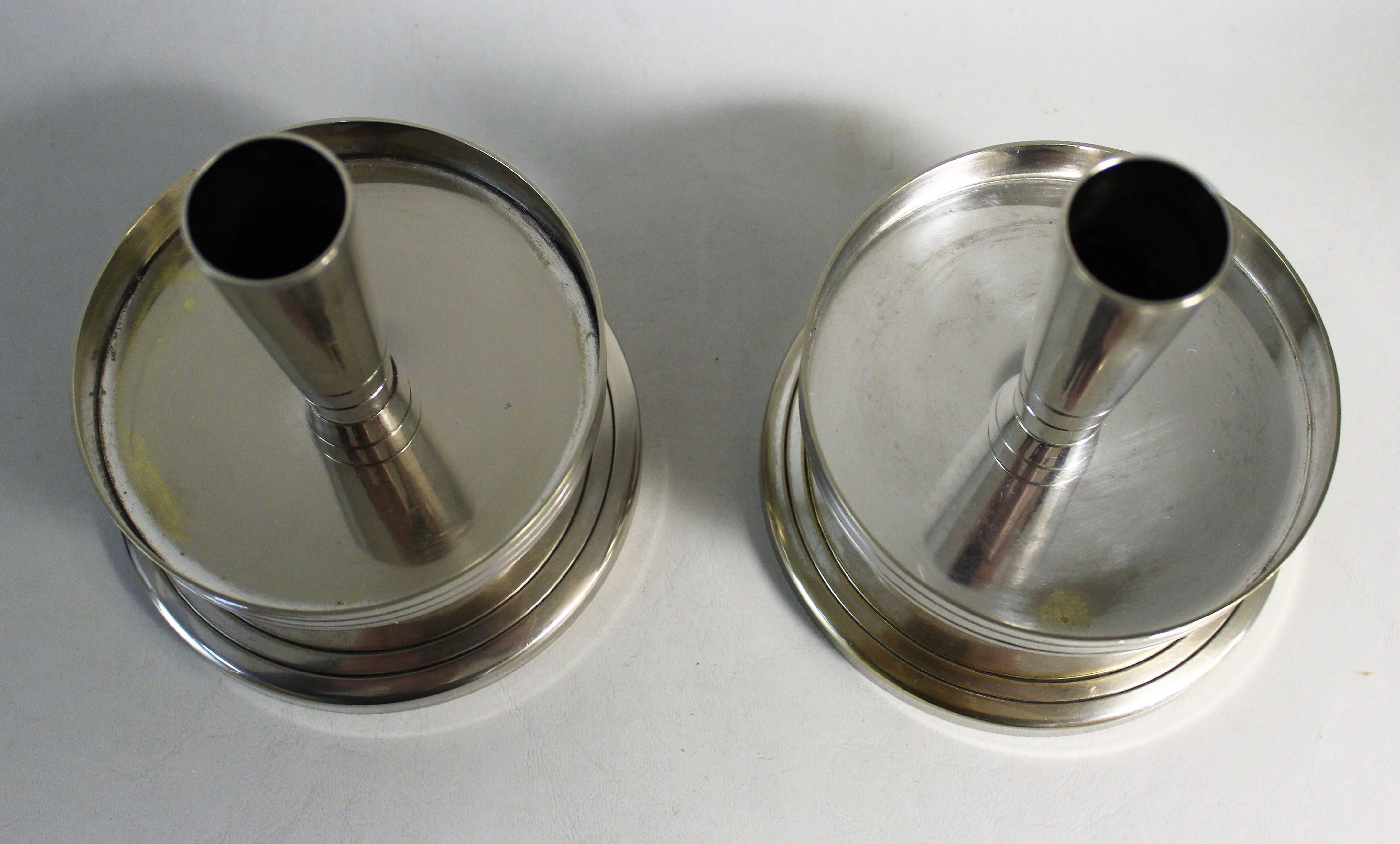 Mid-Century Modern Pair of Tommi Parzinger for Mueck-Cary Silver Plate Candlesticks