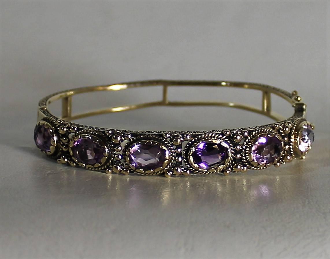 Bracelet pour dames en or 14 carats et améthyste Bon état - En vente à Hamilton, Ontario