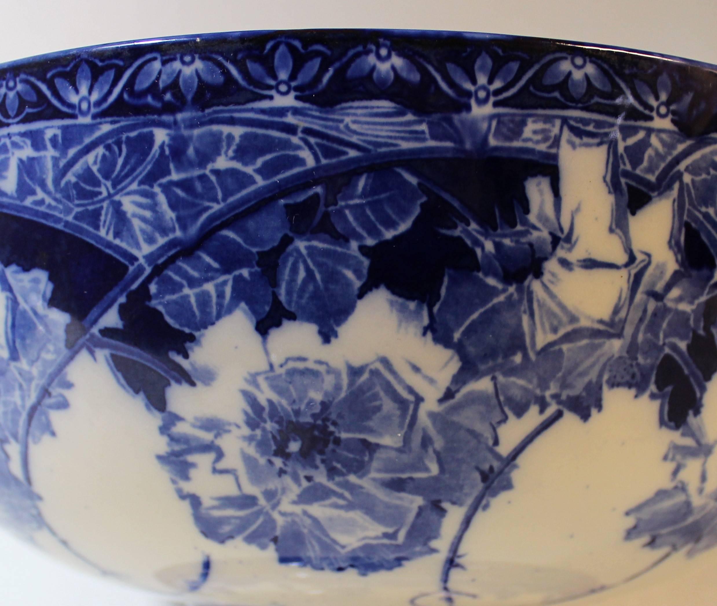 blue and white footed bowl