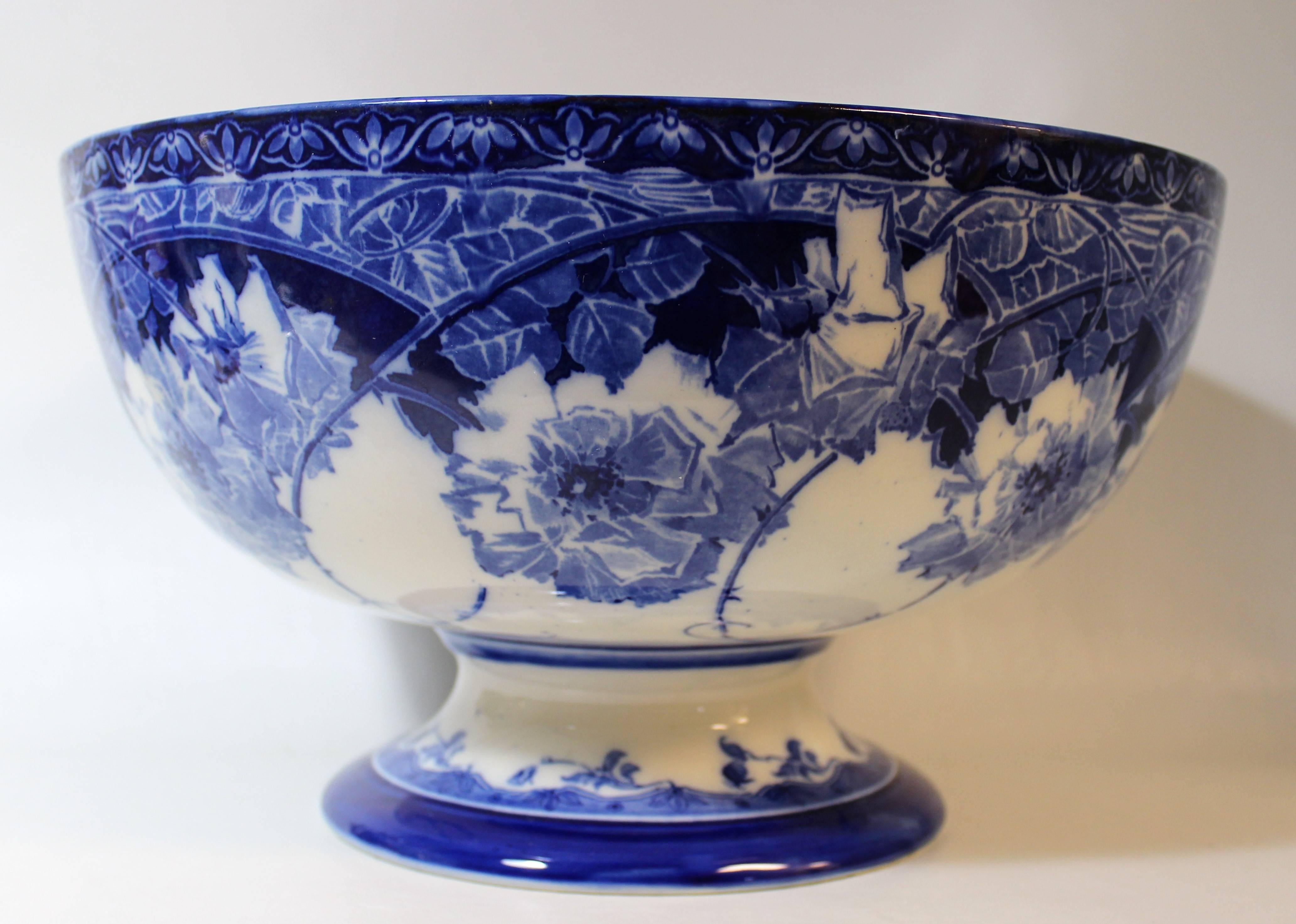 Large Royal Doulton briar rose blue and white pedestal bowl.