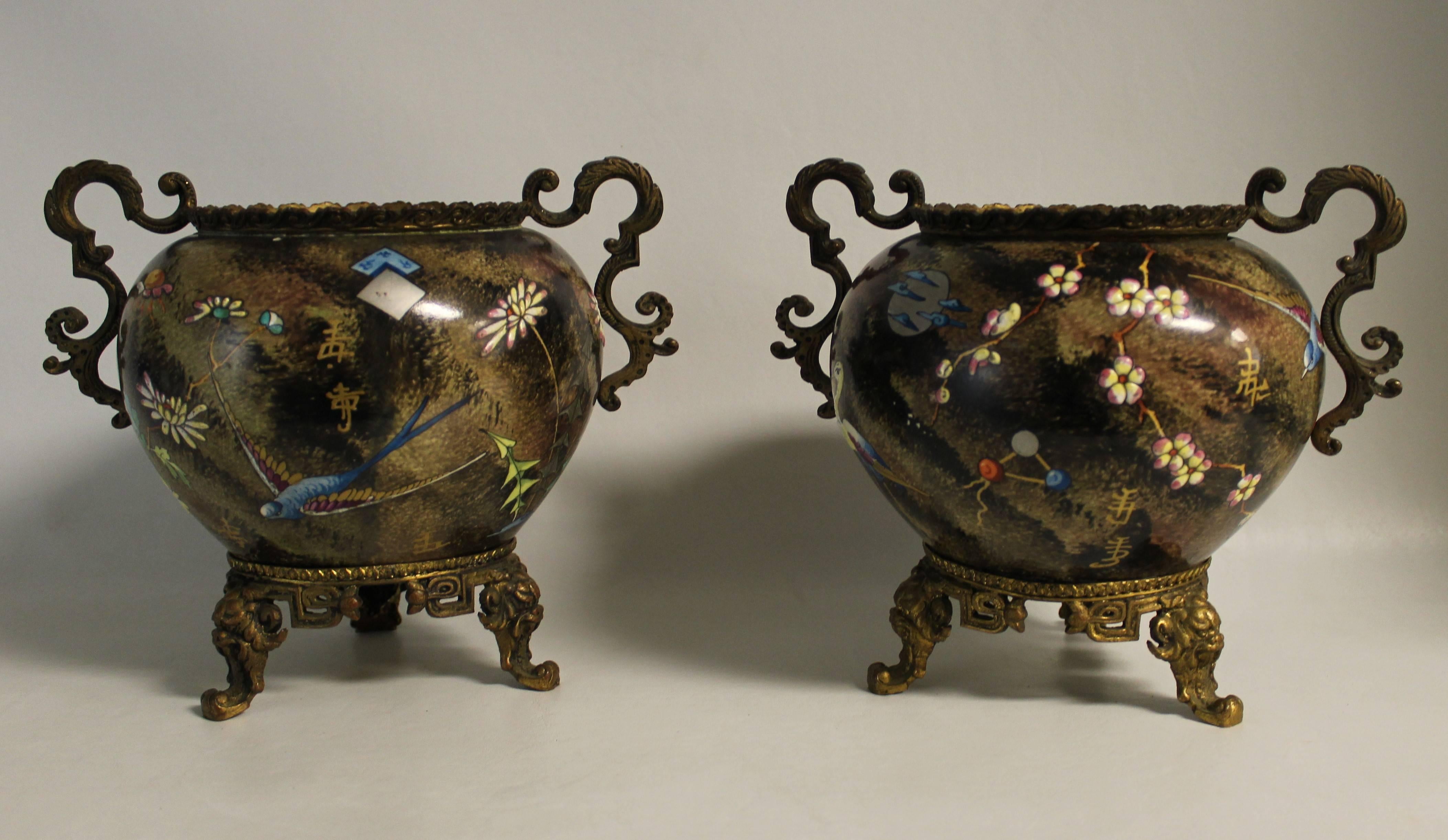 Pair of Japonism porcelain and ormolu-mounted Aesthethic Movement vase's.