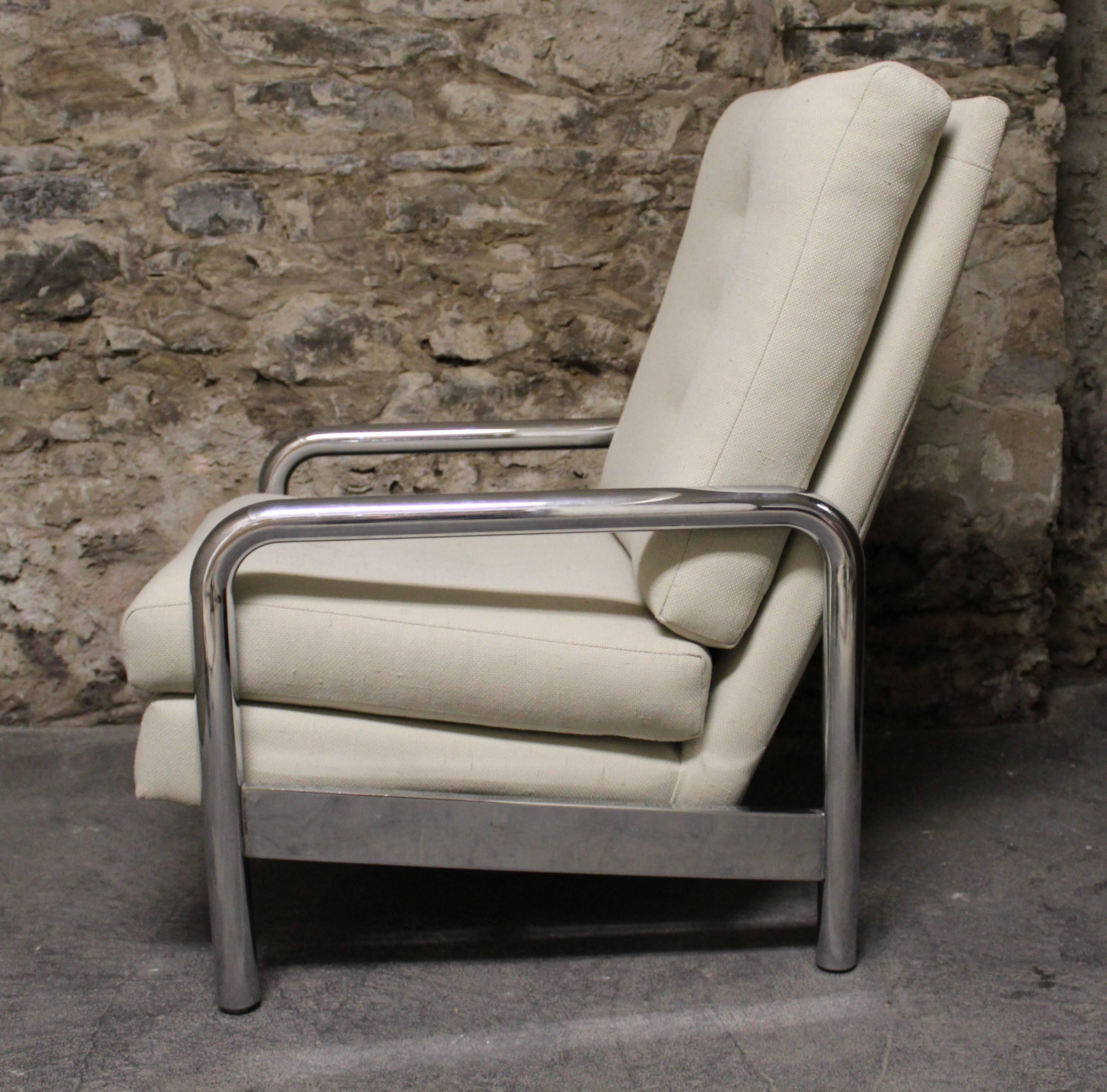 Mid-Century Modern Milo Baughman Chrome Recliner Lounge Chair for Thayer Coggin