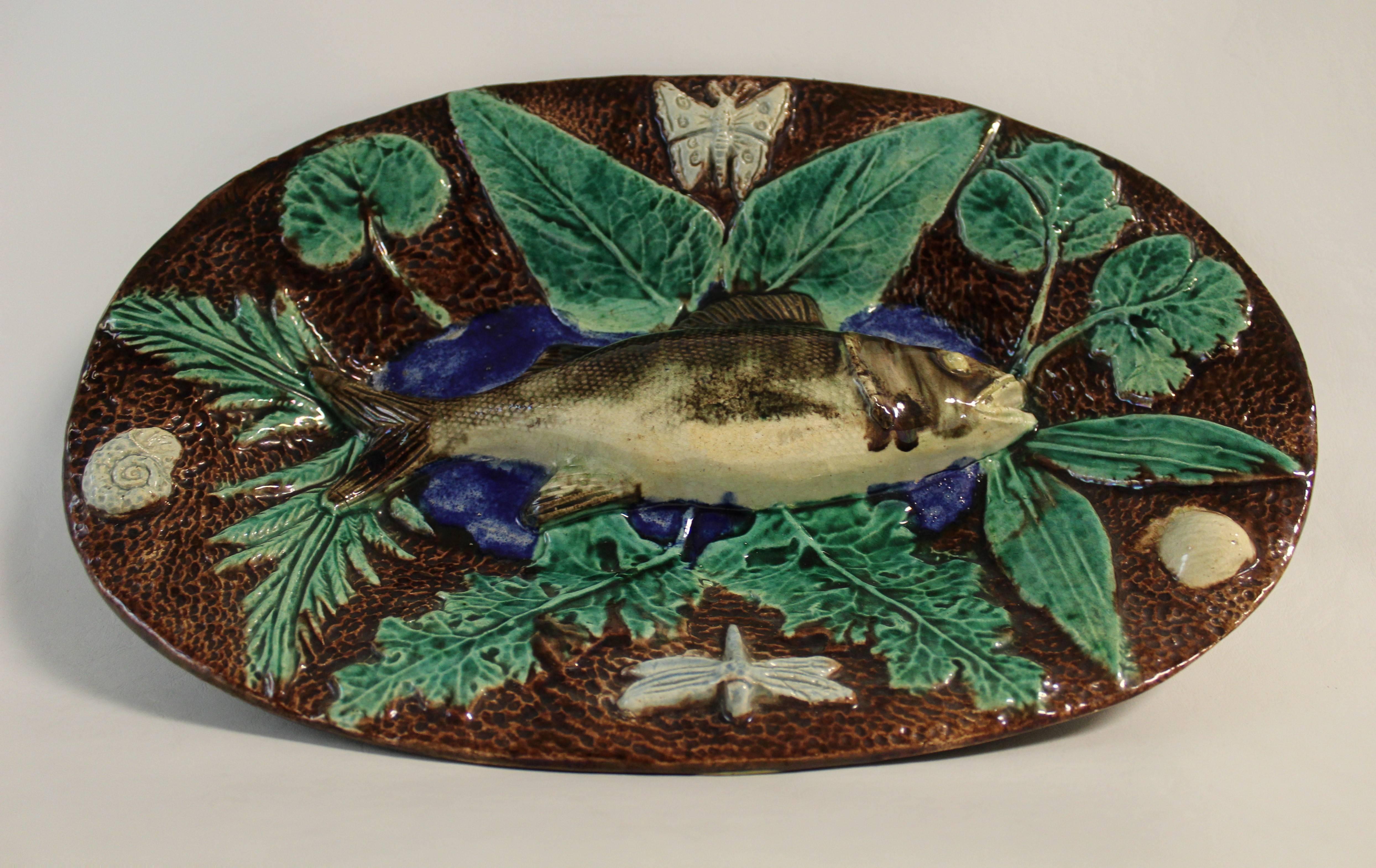 Country Francois Maurice Majolica Palissy Fish Wall Platter