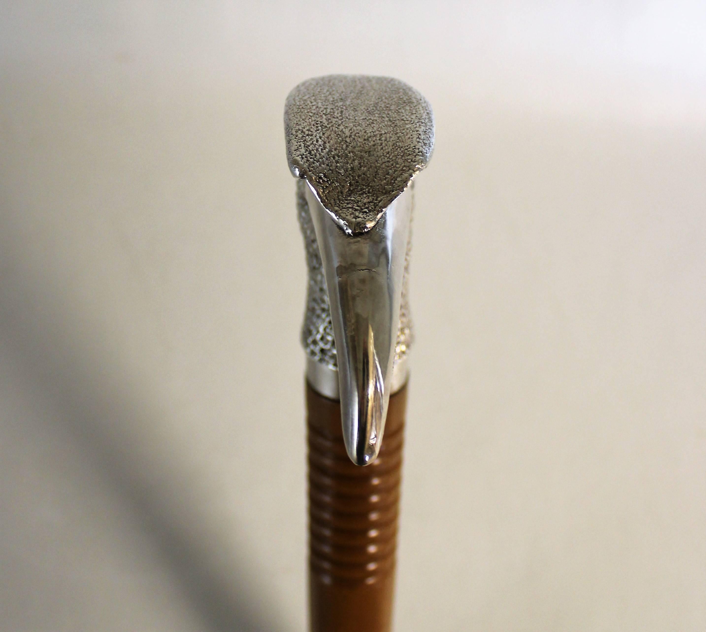 19th Century Sterling Silver Hornbill Walking Stick by William Comyns, London