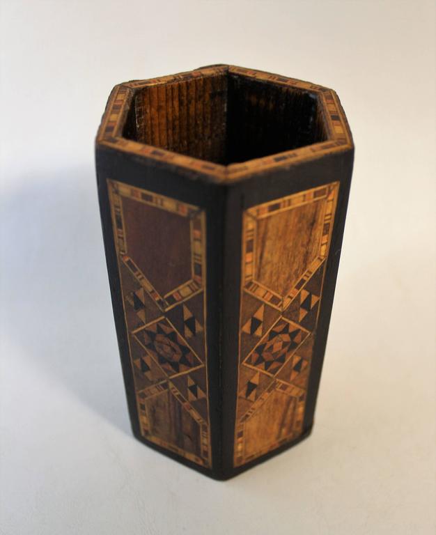 Edwardian Turnbridge Ware Parquetry Treen Vase For Sale at 1stDibs