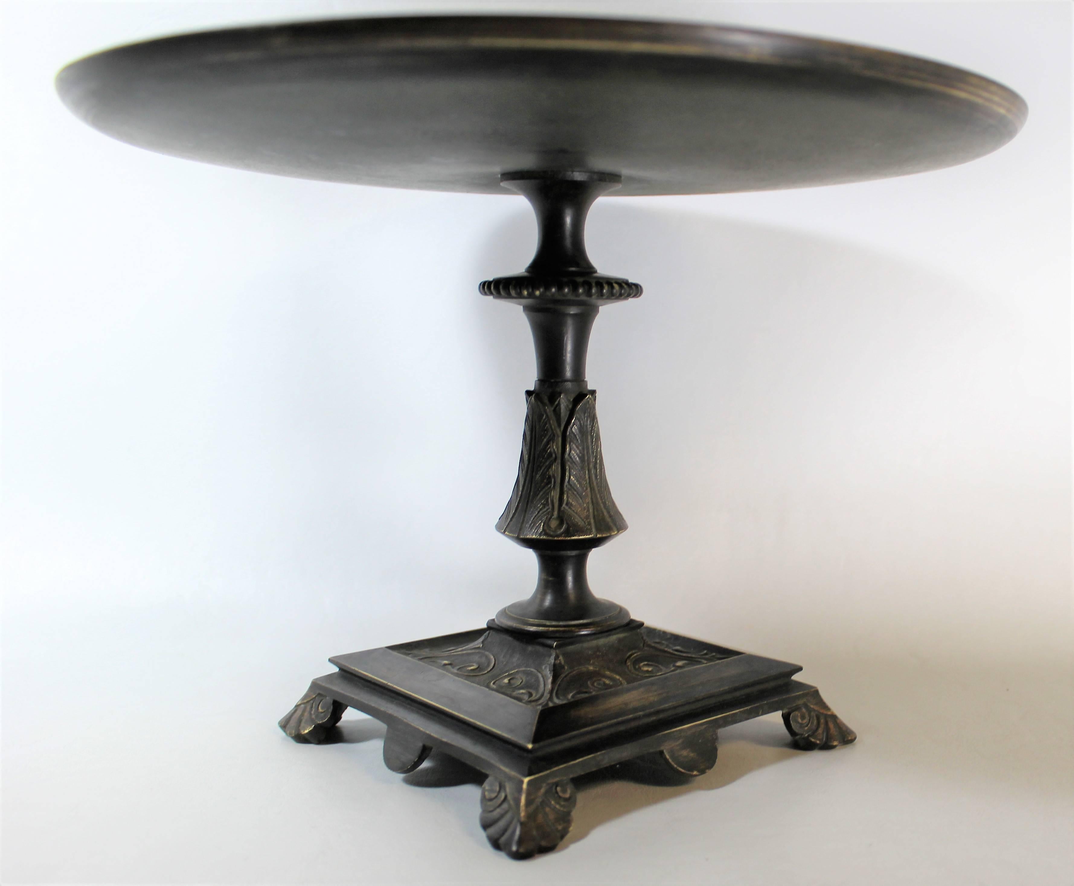 19th Century Neoclassical Bronze and Ebonized Tazza with Gold Gilt Medallion For Sale 2