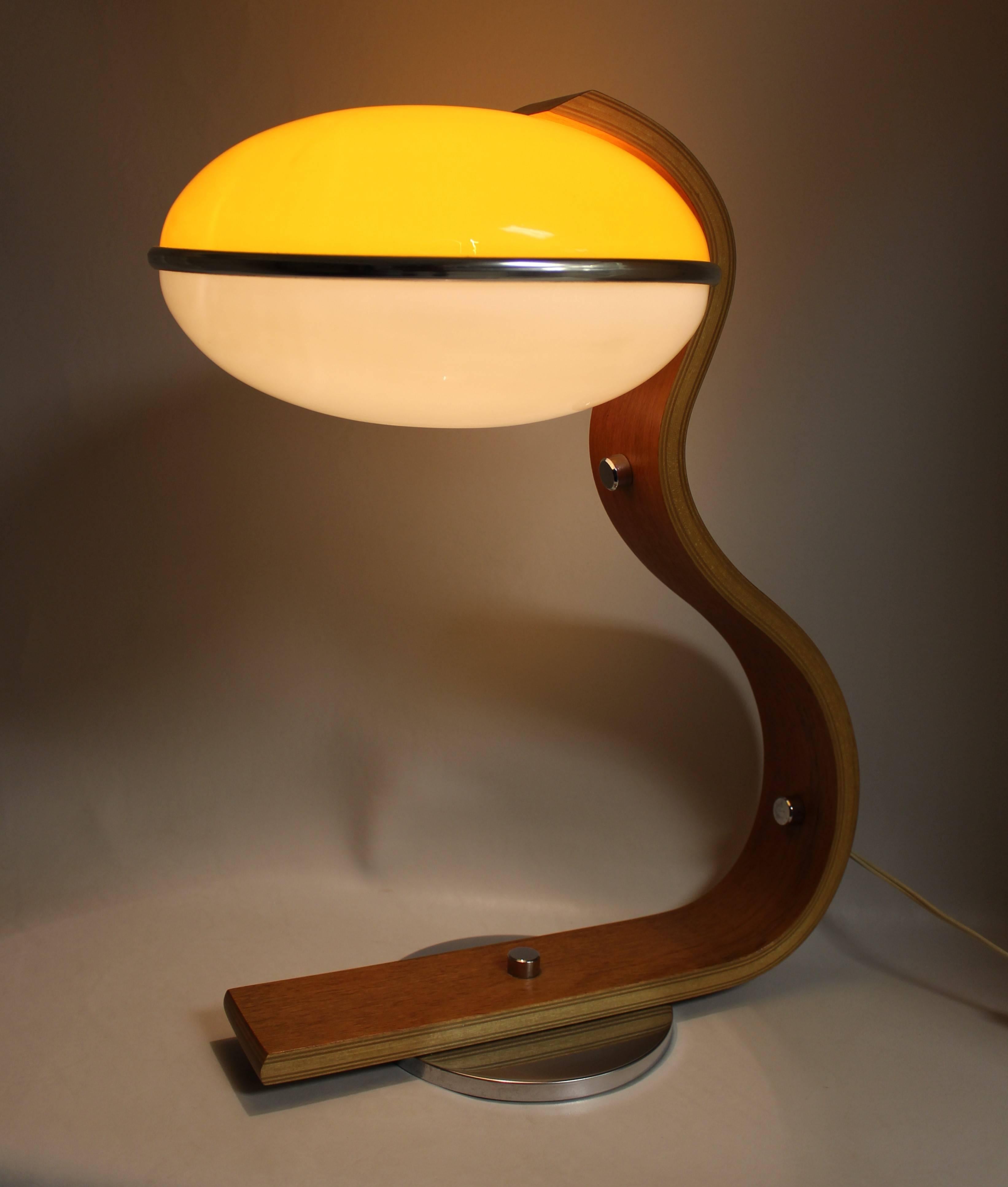 Scandinavian teak and chrome bentwood table lamp.